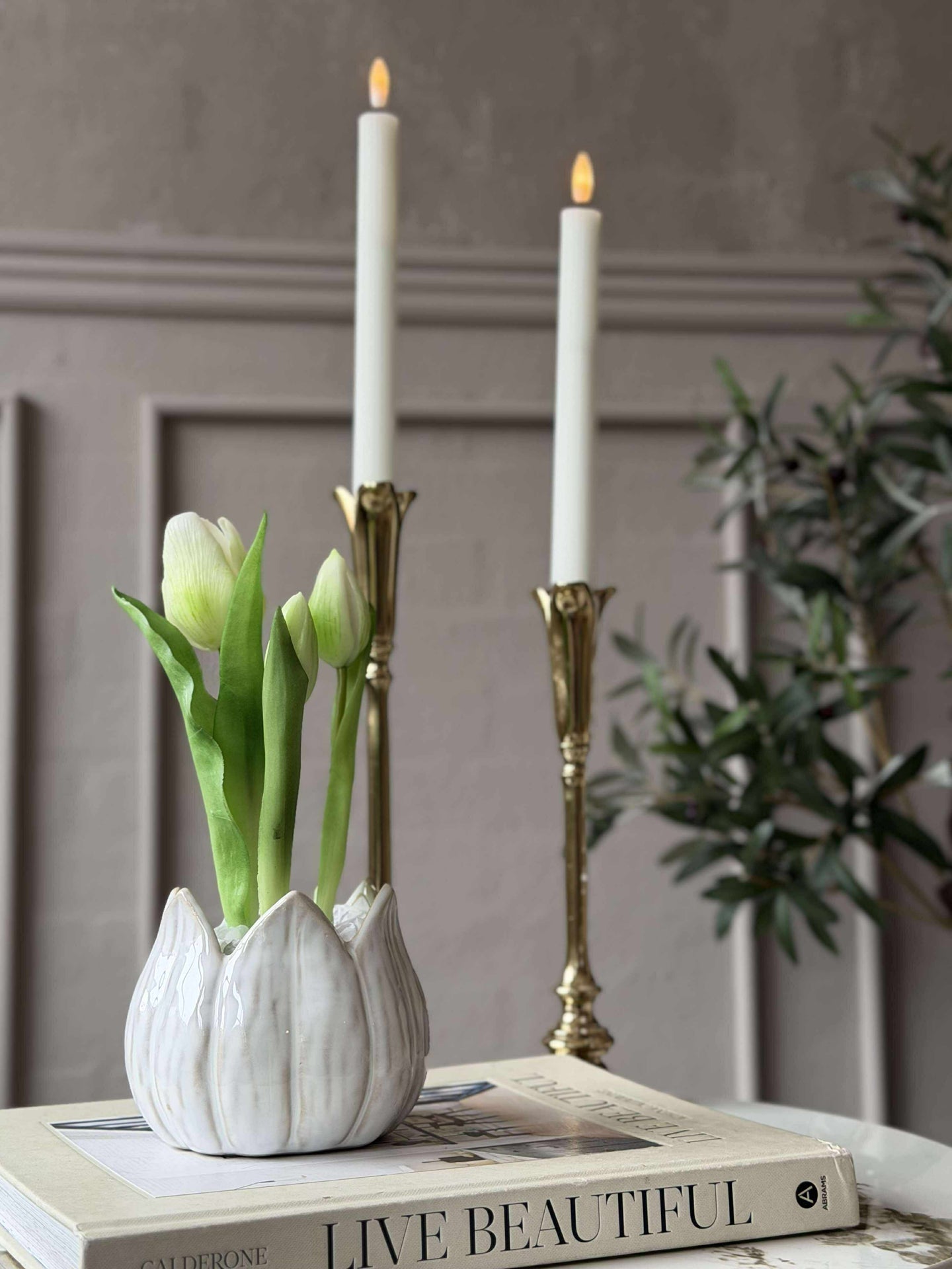 Tulpe im Topf - Weiß med 3 Blüten