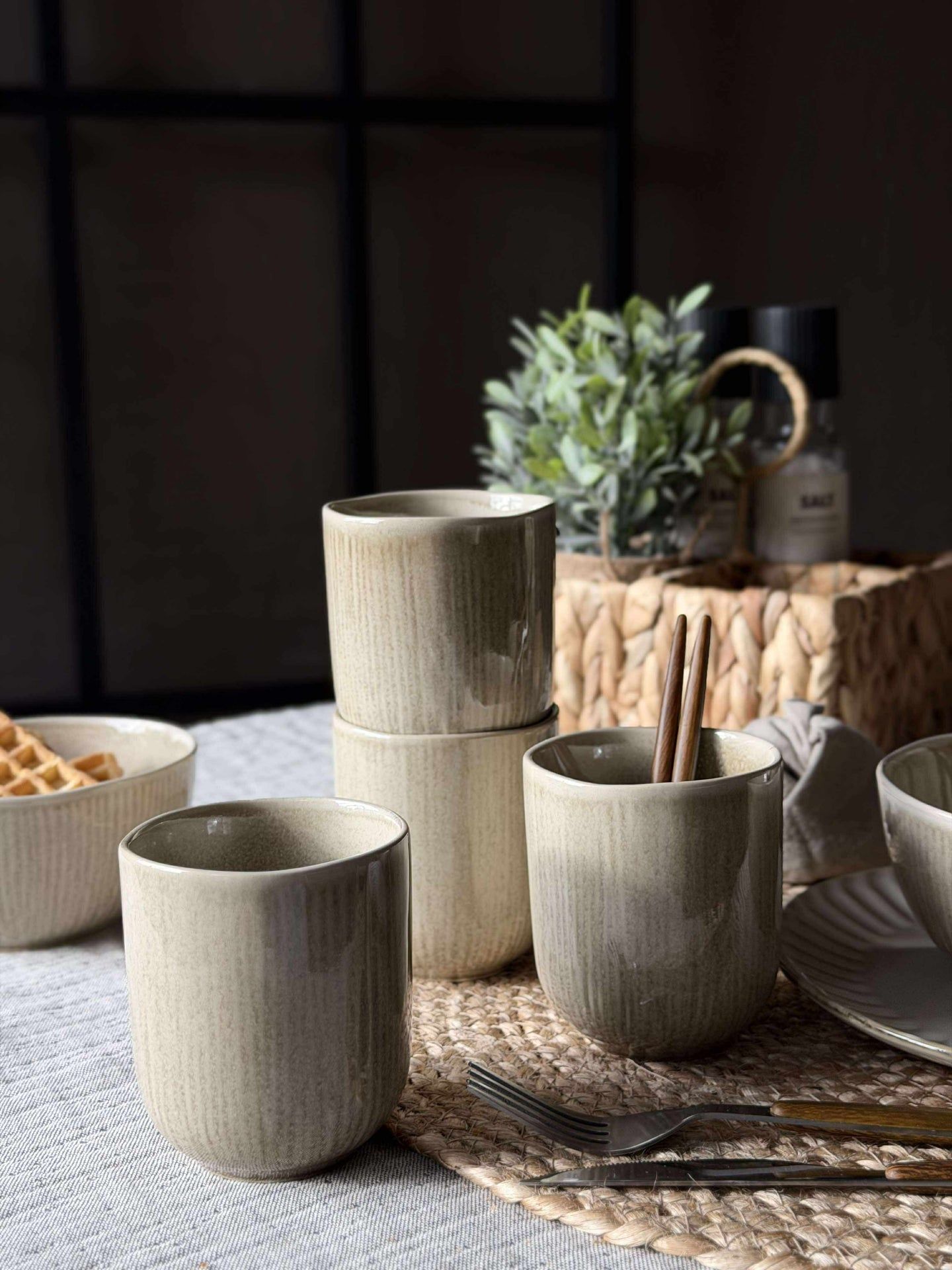 Becher Lydia Keramik - Set mit 4 Stk Beige