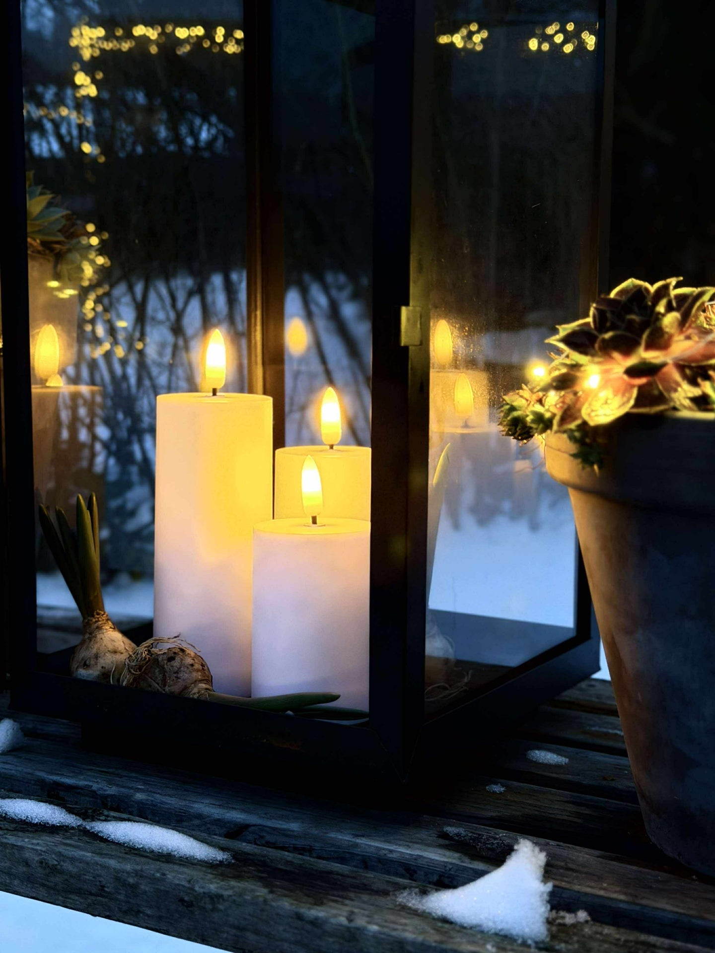 LED Außen-Blockkerzen Set (3 Stk.) - Weiß