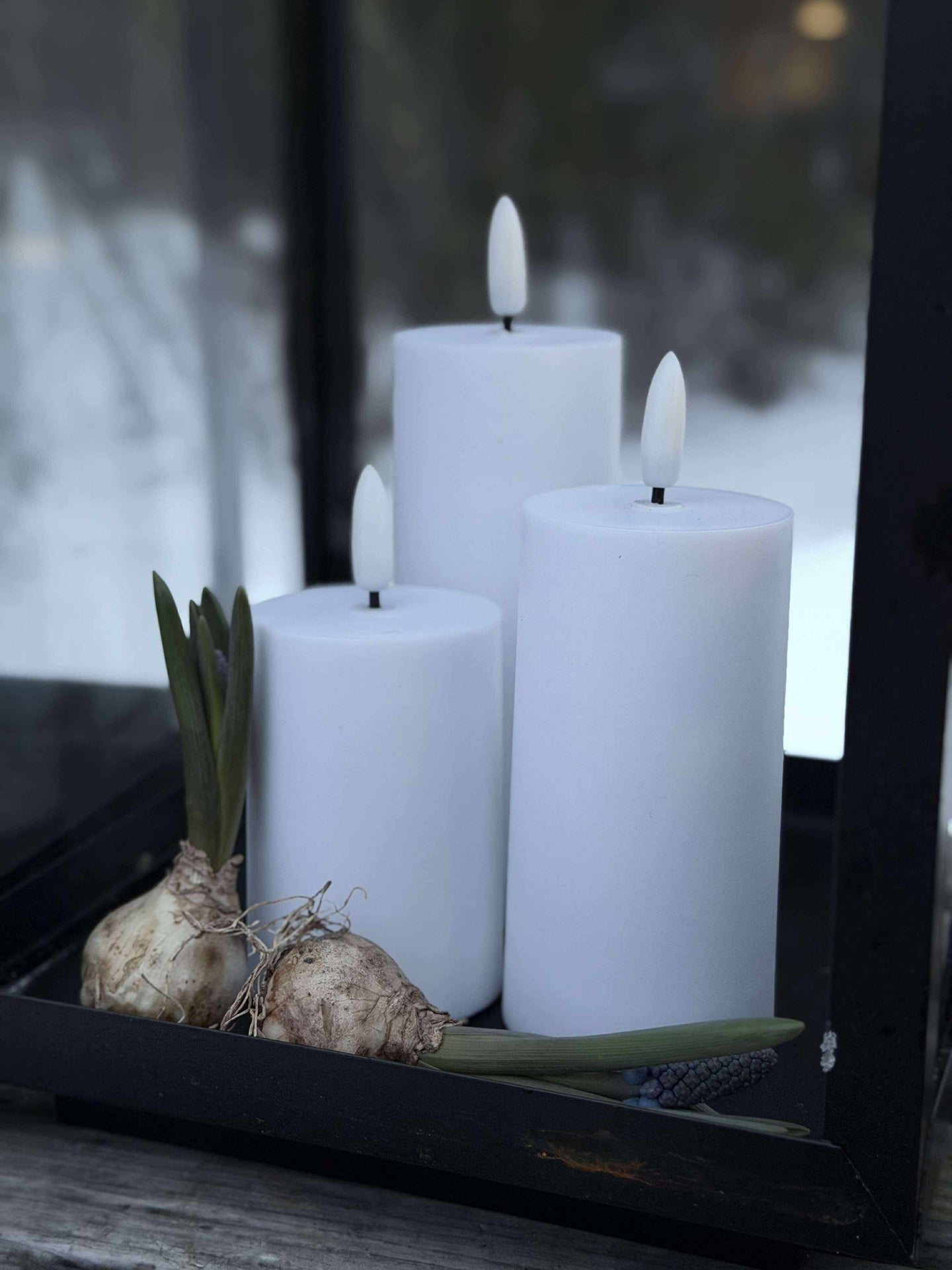 LED Außen-Blockkerzen Set (3 Stk.) - Weiß