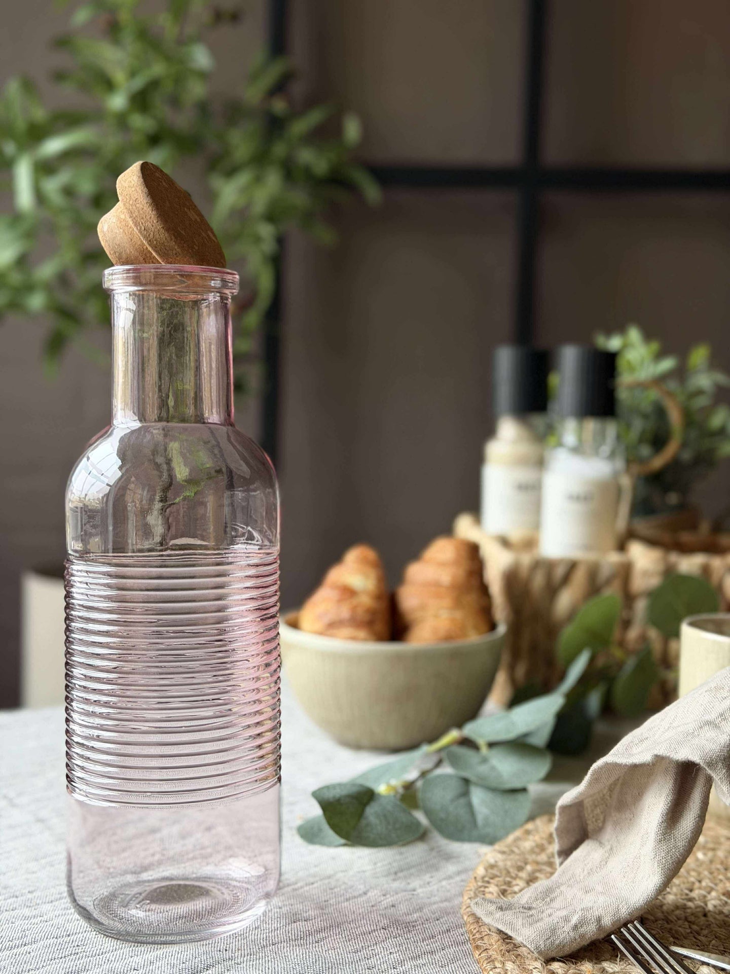 Wasserflasche mit Korkverschluss – Rosa 1 l