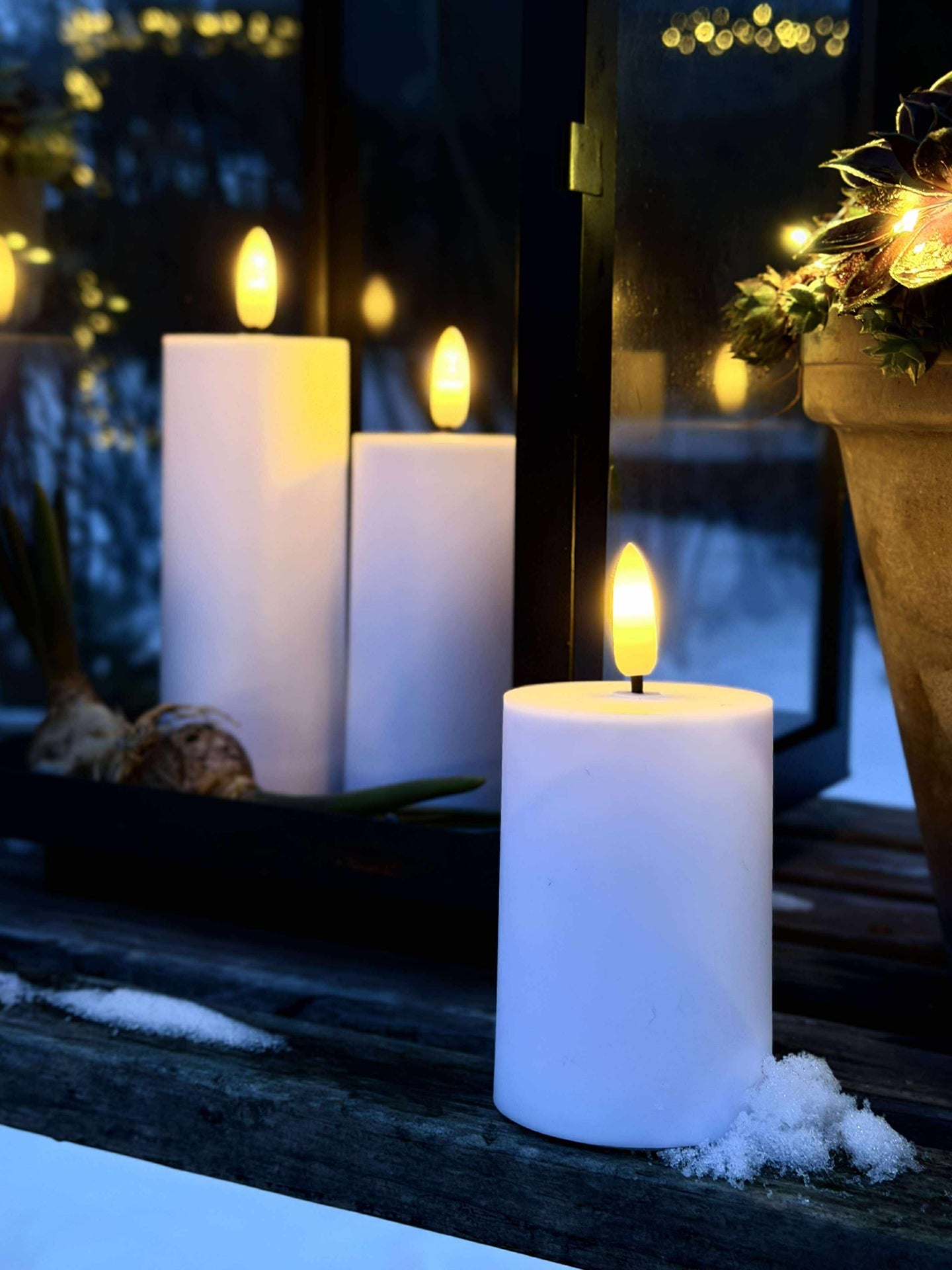 LED Außen-Blockkerzen Set (3 Stk.) - Weiß