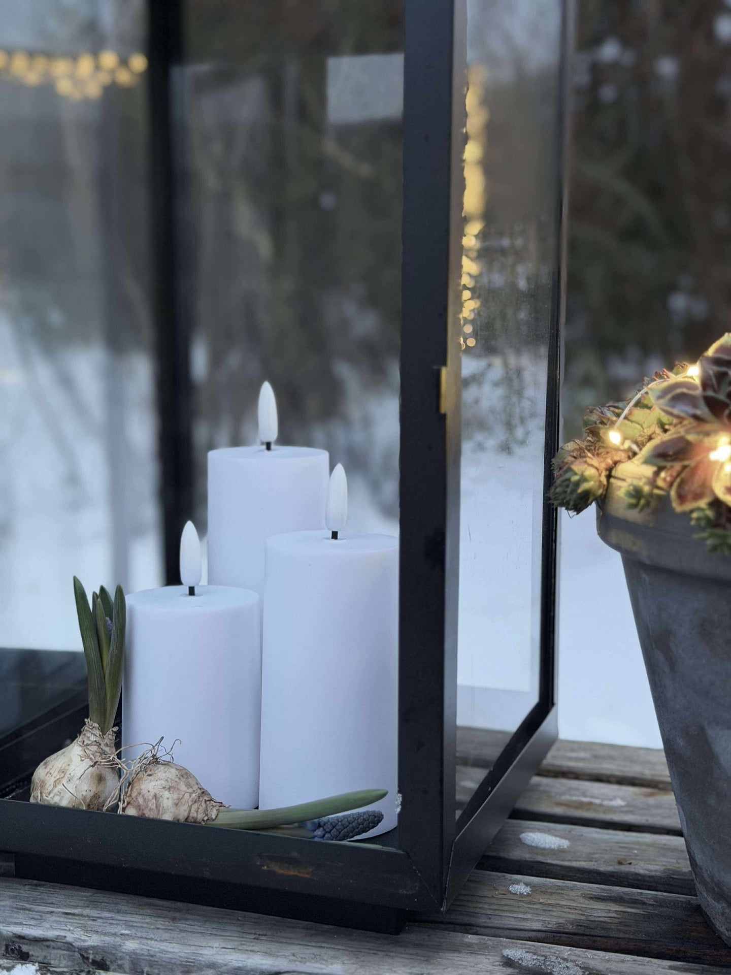 LED Außen-Blockkerzen Set (3 Stk.) - Weiß