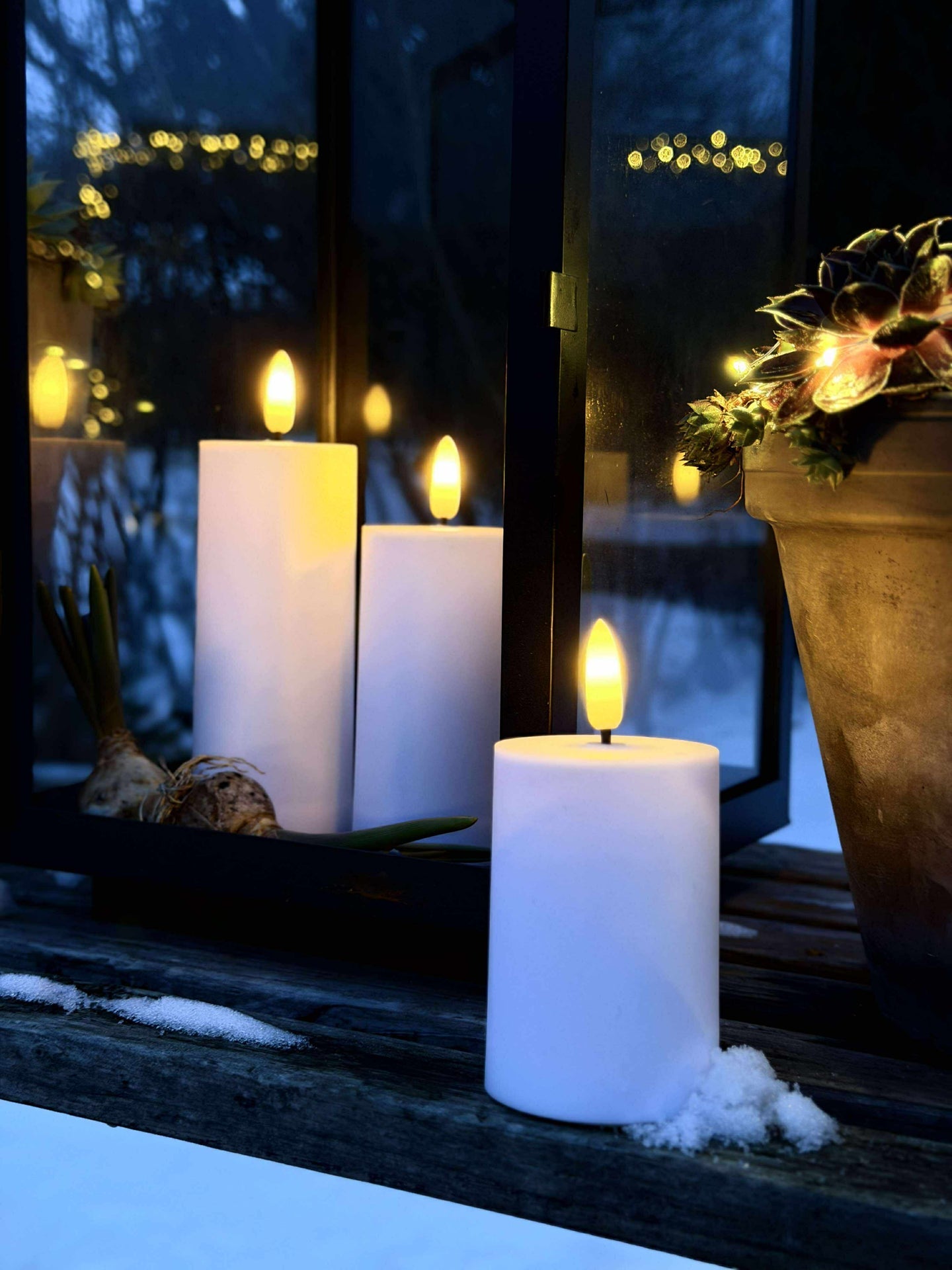 LED Außen-Blockkerzen Set (3 Stk.) - Weiß