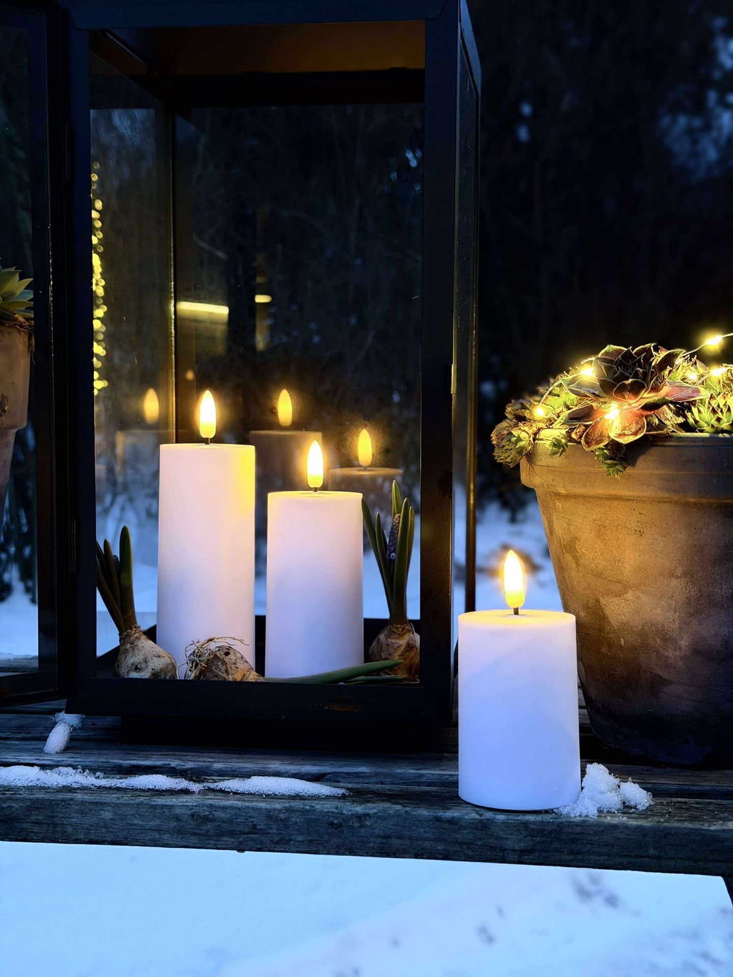 LED Außen-Blockkerzen Set (3 Stk.) - Weiß