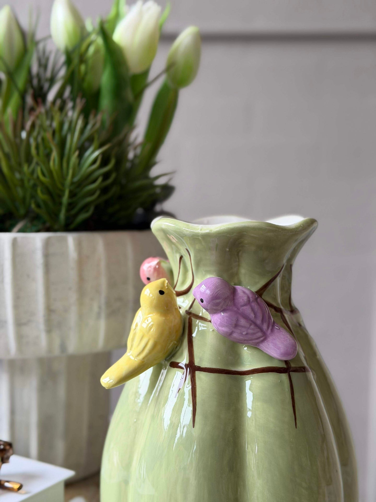 Vase mit Deko - Weiß oder Grün