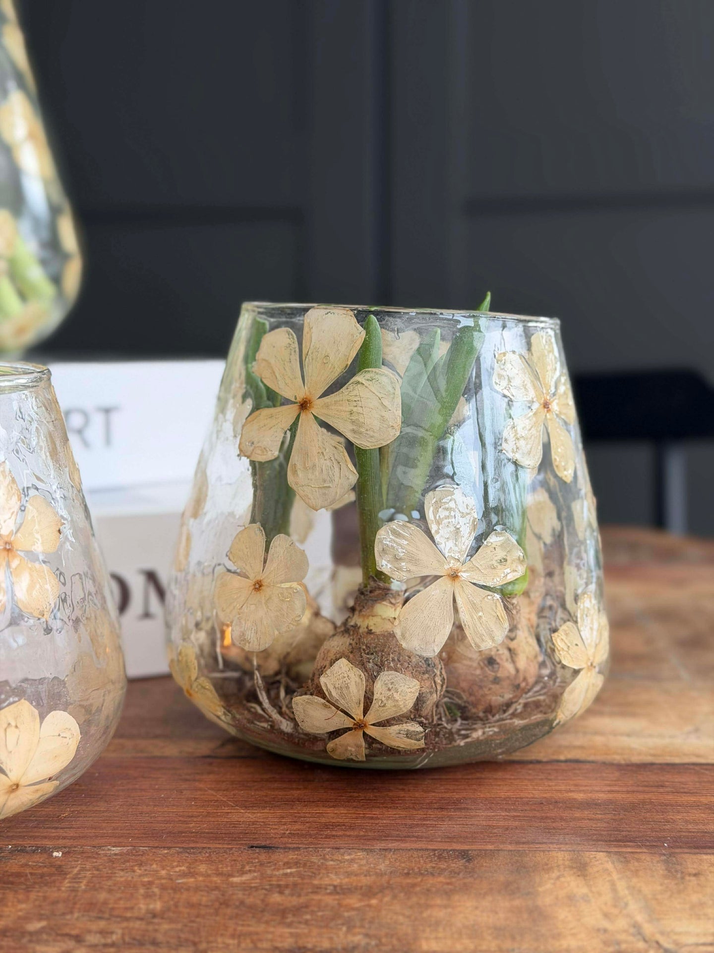 Kerzenhalter - Glas mit Blumen - mehrere Größen