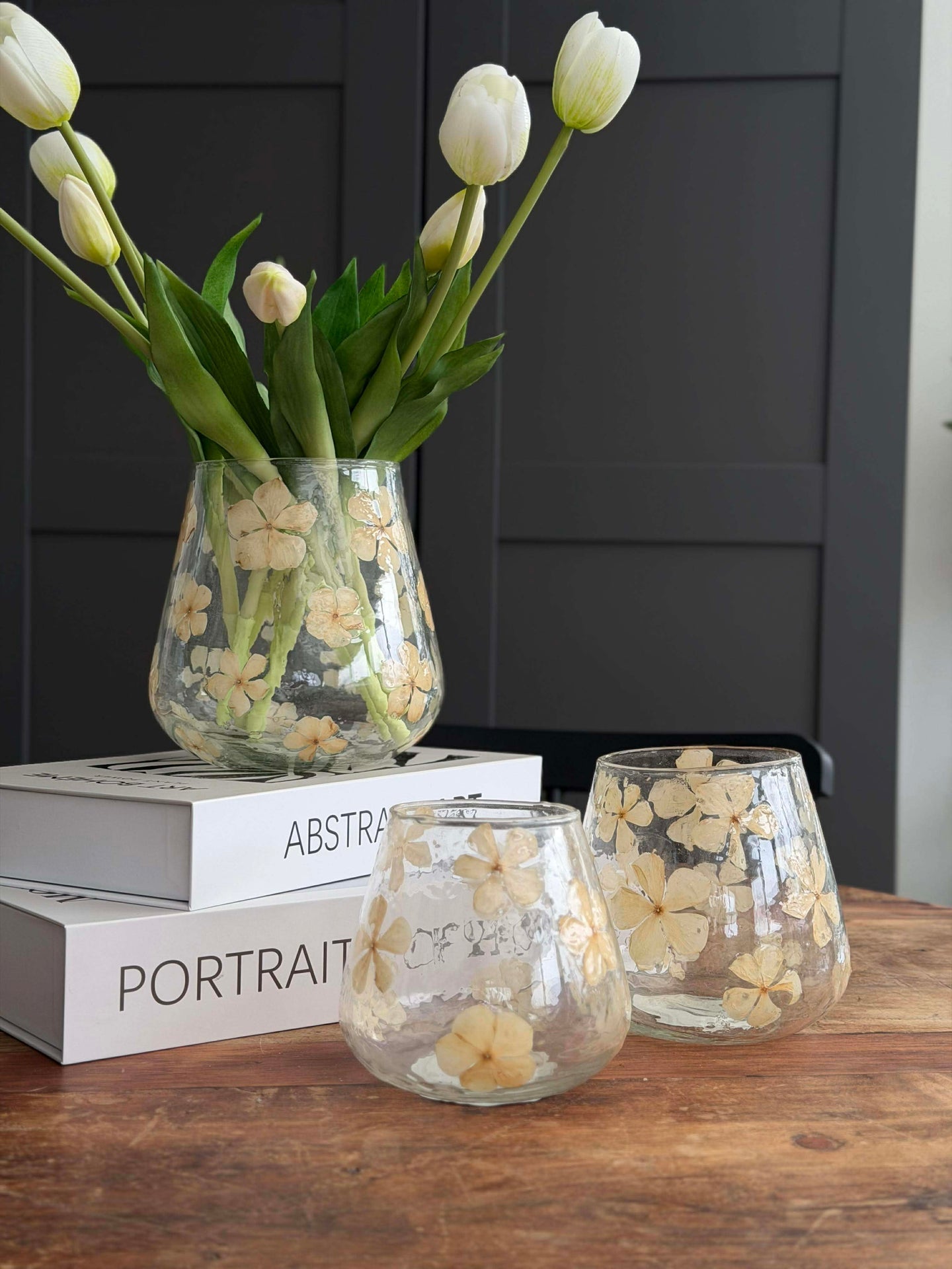 Kerzenhalter - Glas mit Blumen - mehrere Größen