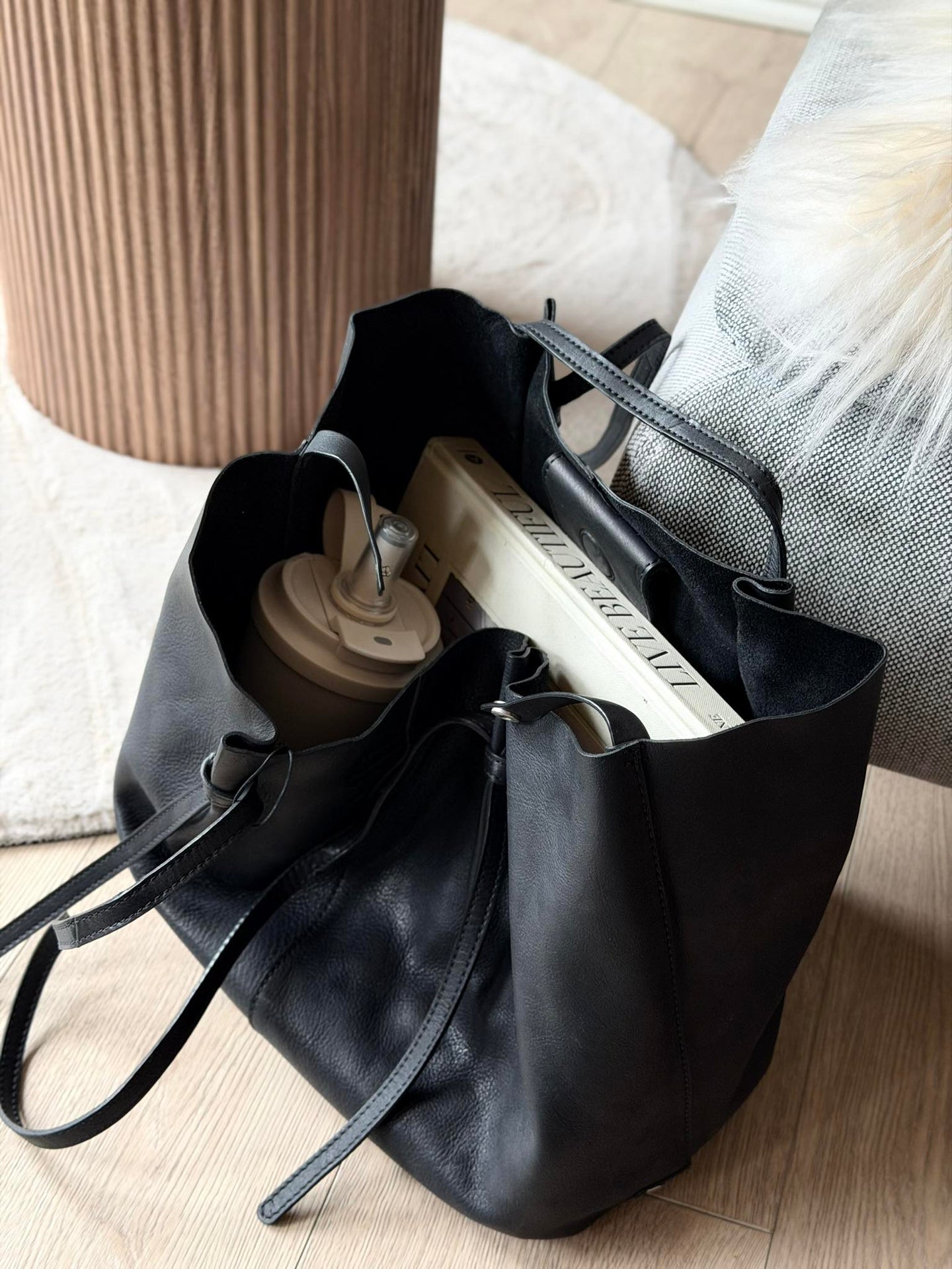 Shopper aus weichem Leder - Schwarz