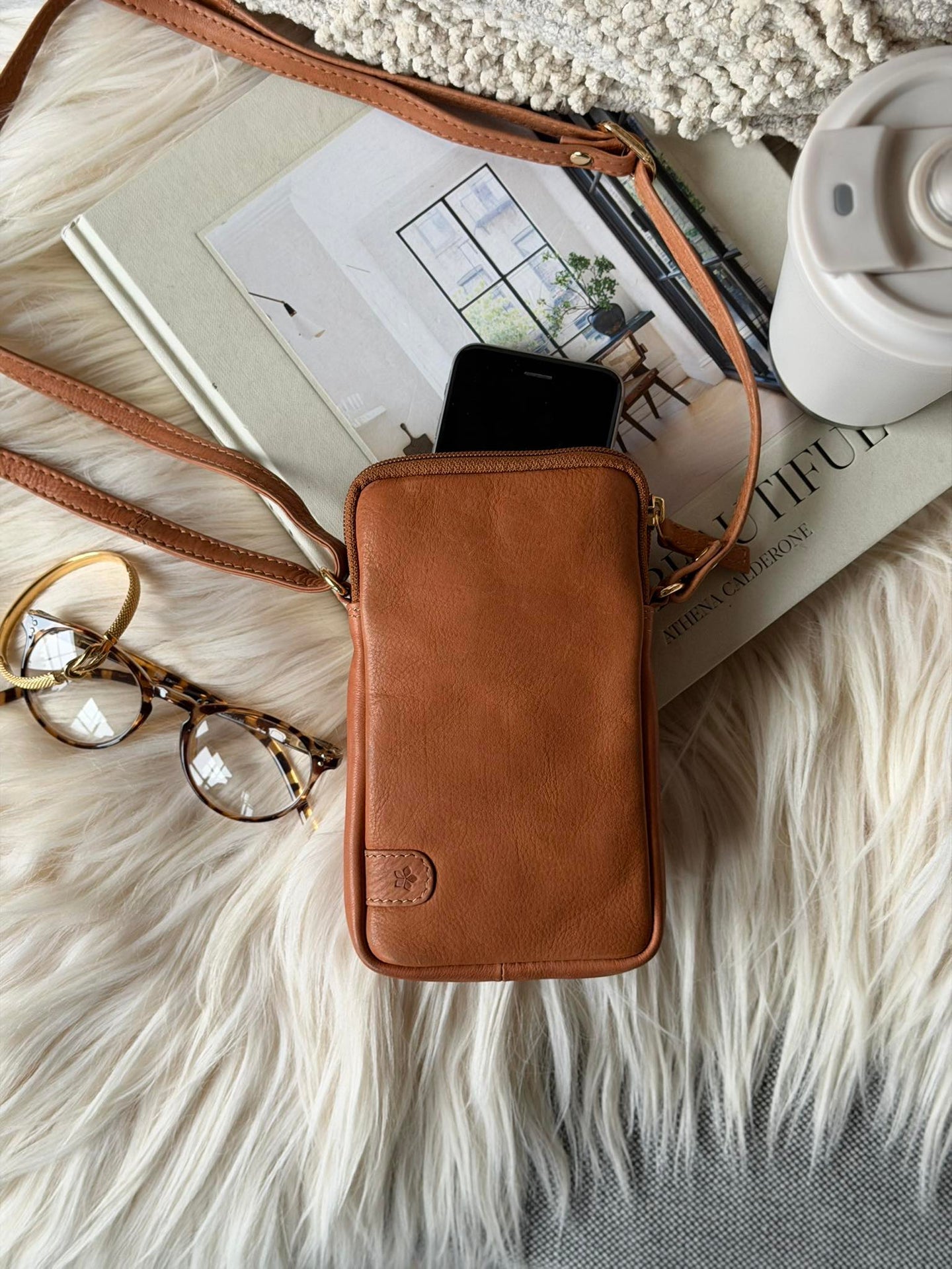 Handytasche Misse - Cognac / Gold