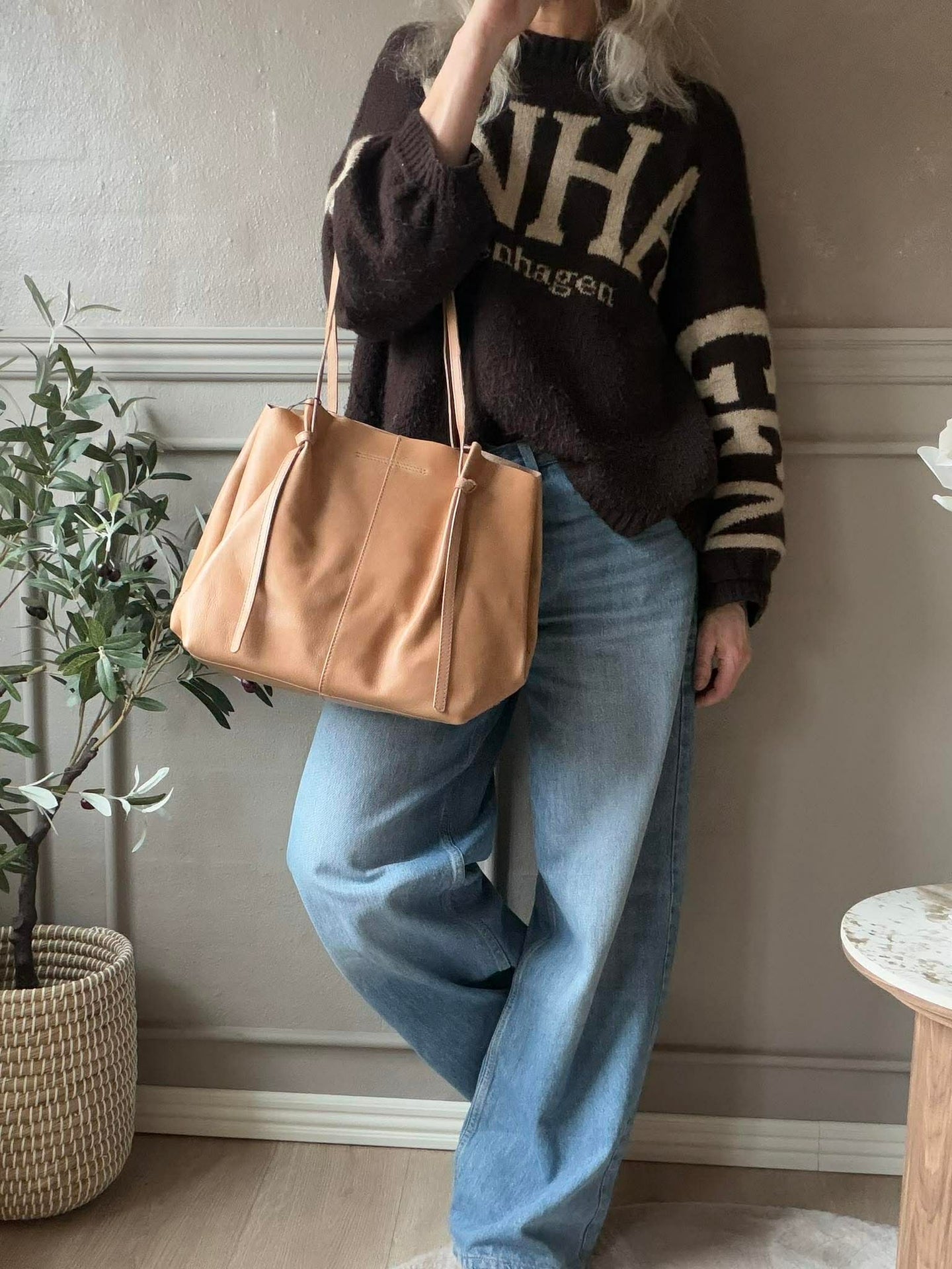 Shopper in weicher Lederqualität - Sand