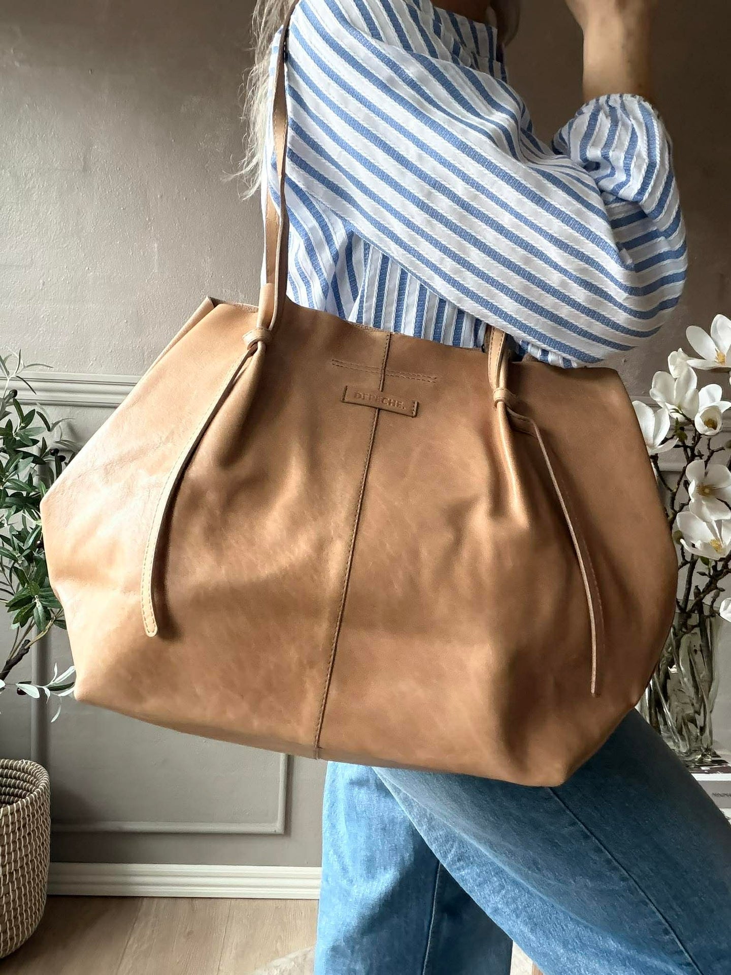 Shopper XL aus weichem Leder - Sand