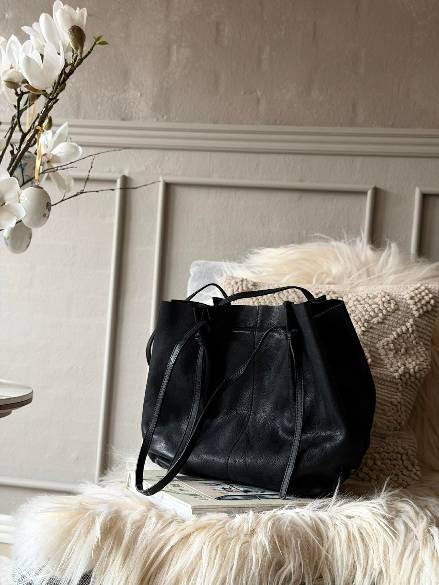 Shopper aus weichem Leder - Schwarz