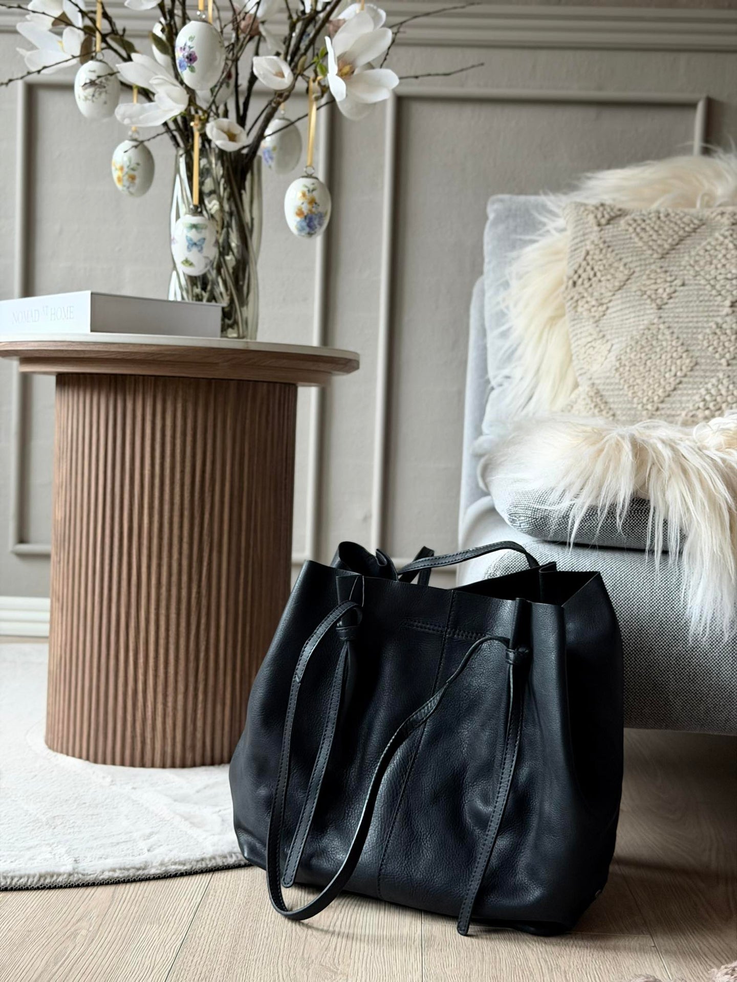 Shopper aus weichem Leder - Schwarz