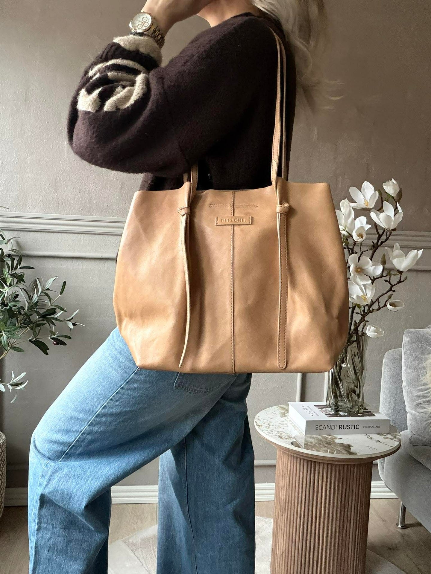 Shopper in weicher Lederqualität - Sand