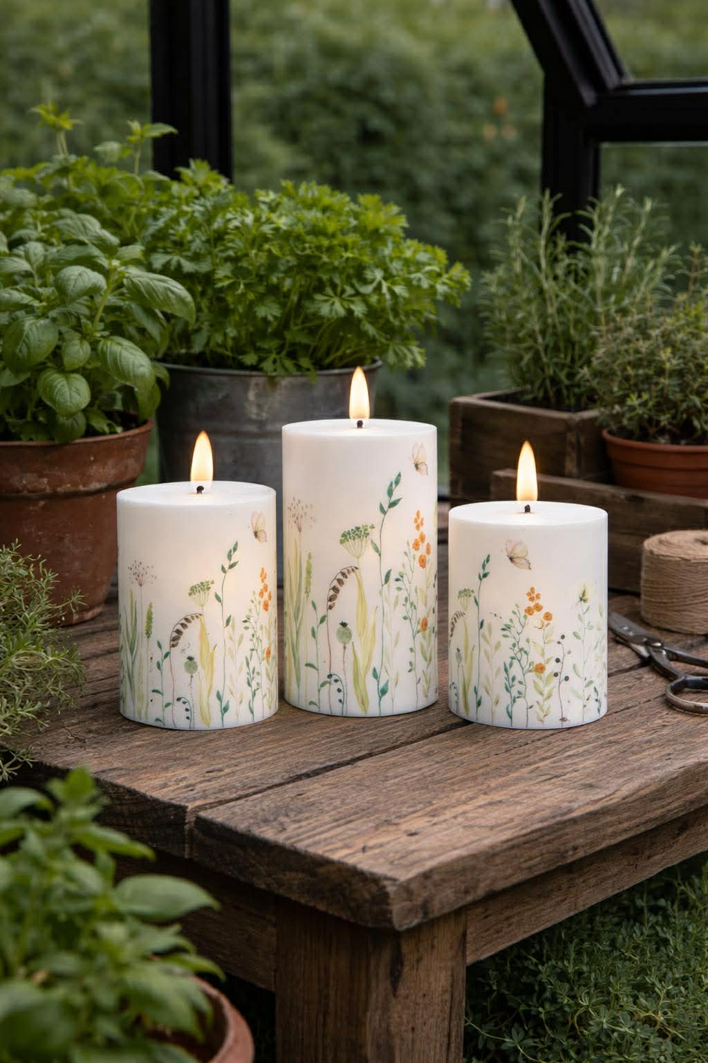 Außen-Stumpenkerzen Wild Flower - Set mit 3 Stück