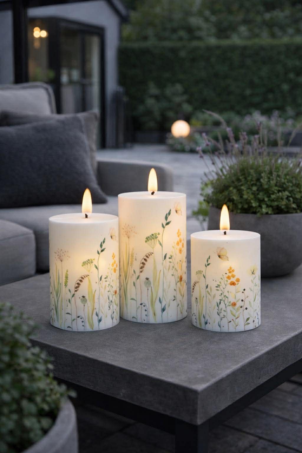 Außen-Stumpenkerzen Wild Flower - Set mit 3 Stück