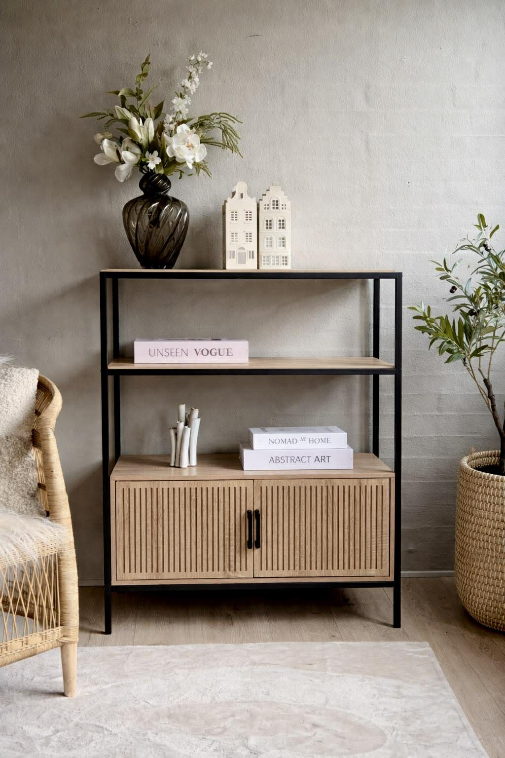 Regal mit Ablage und Schrank - Schwarz
