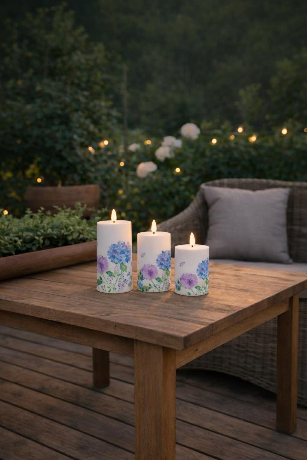 Außen-Blockkerzen Flower - Set mit 3 Stk