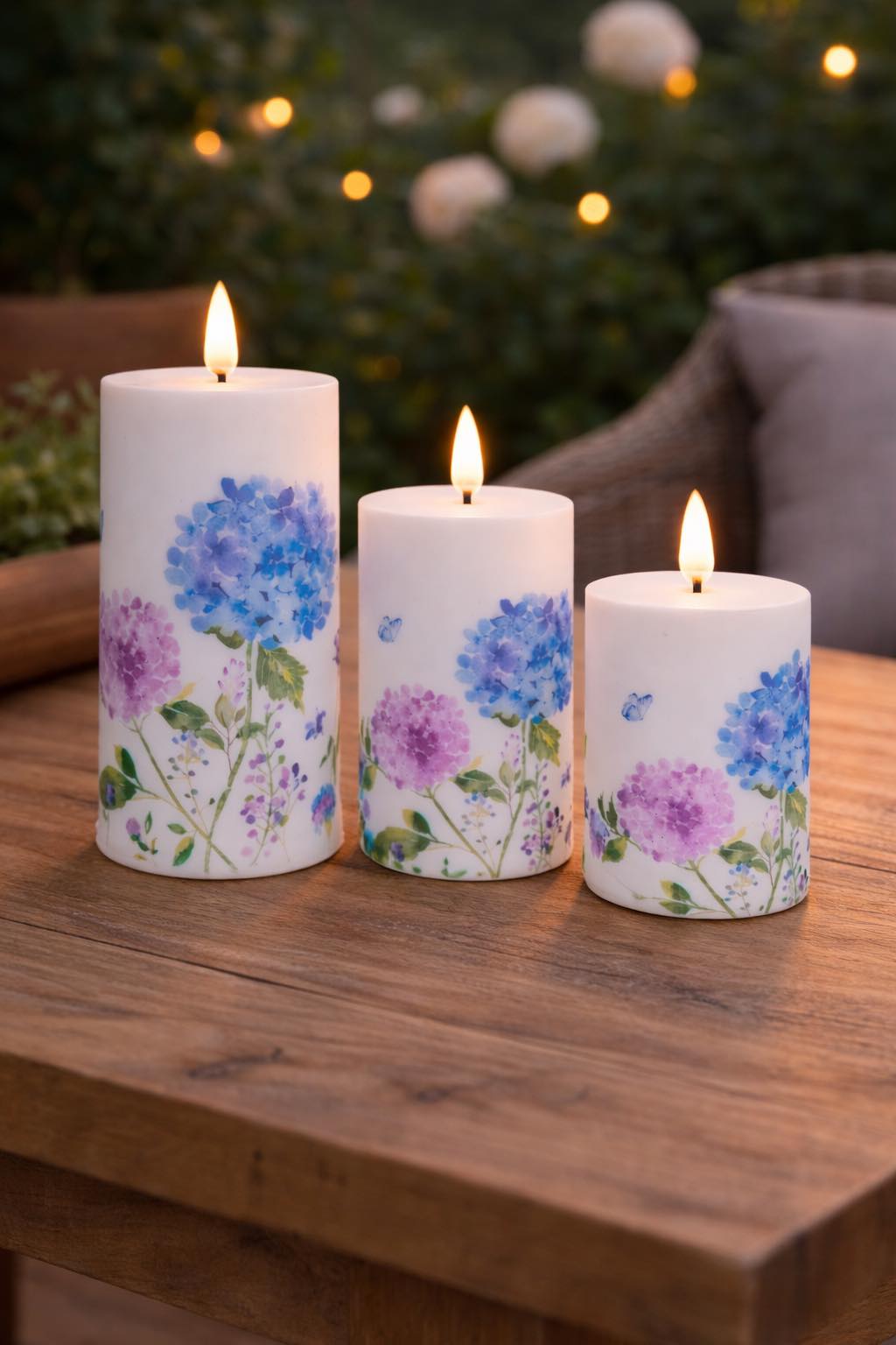 Außen-Blockkerzen Flower - Set mit 3 Stk