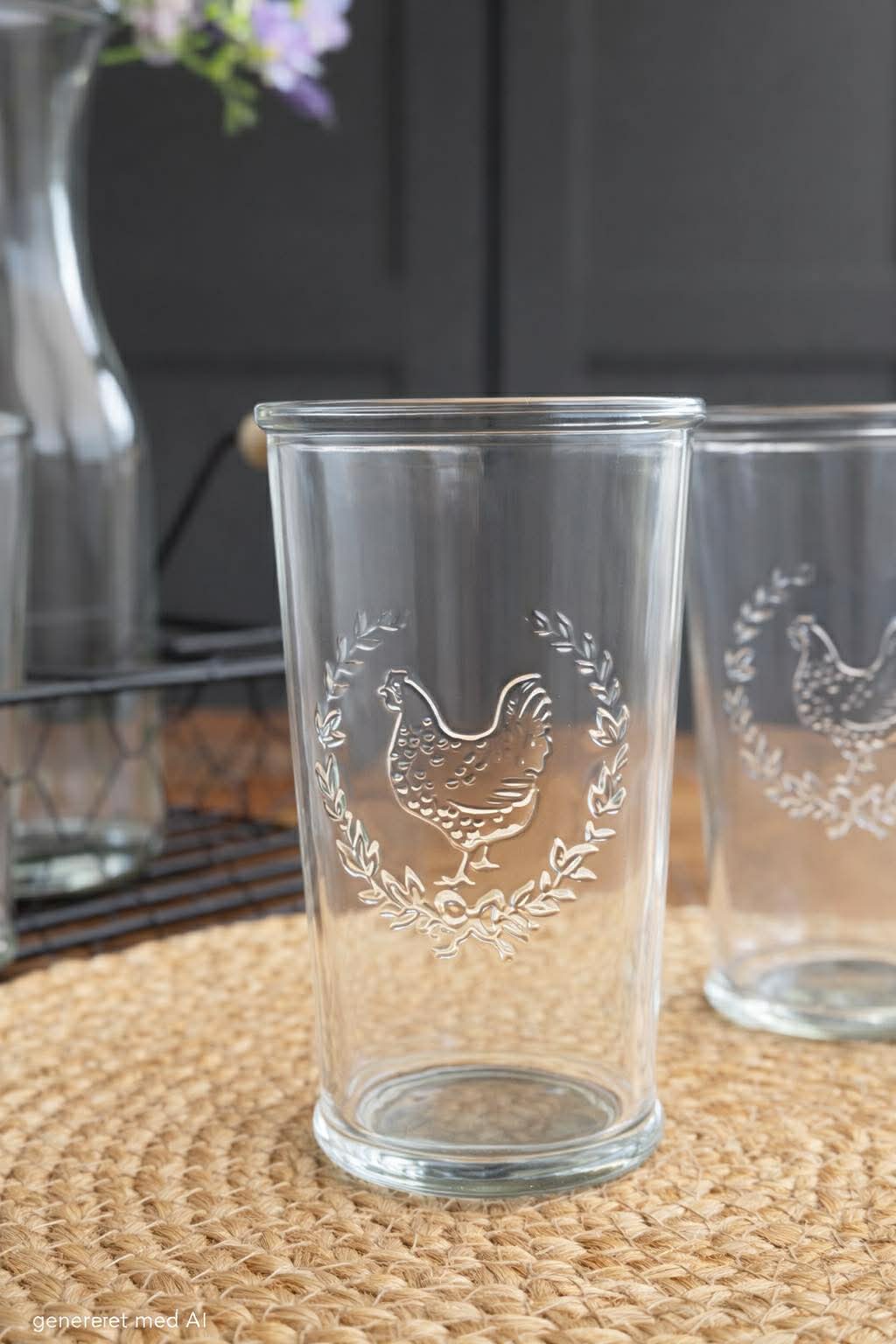 Set mit Tablett, 4 Gläser und Karaffe