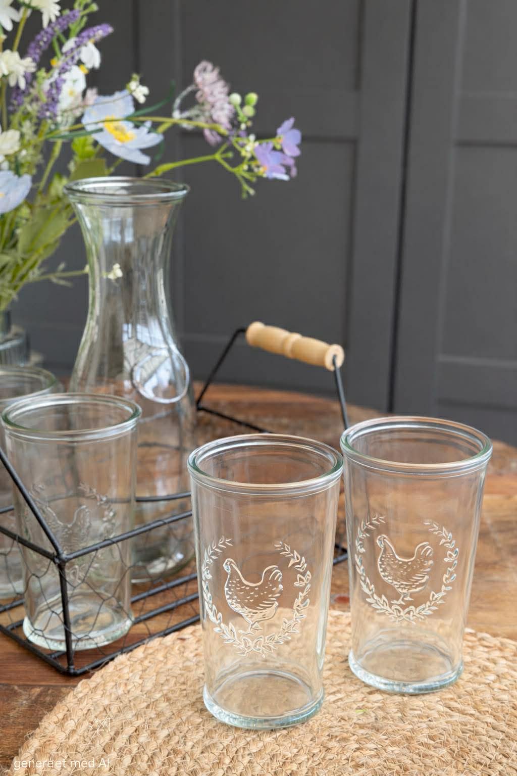 Set mit Tablett, 4 Gläser und Karaffe