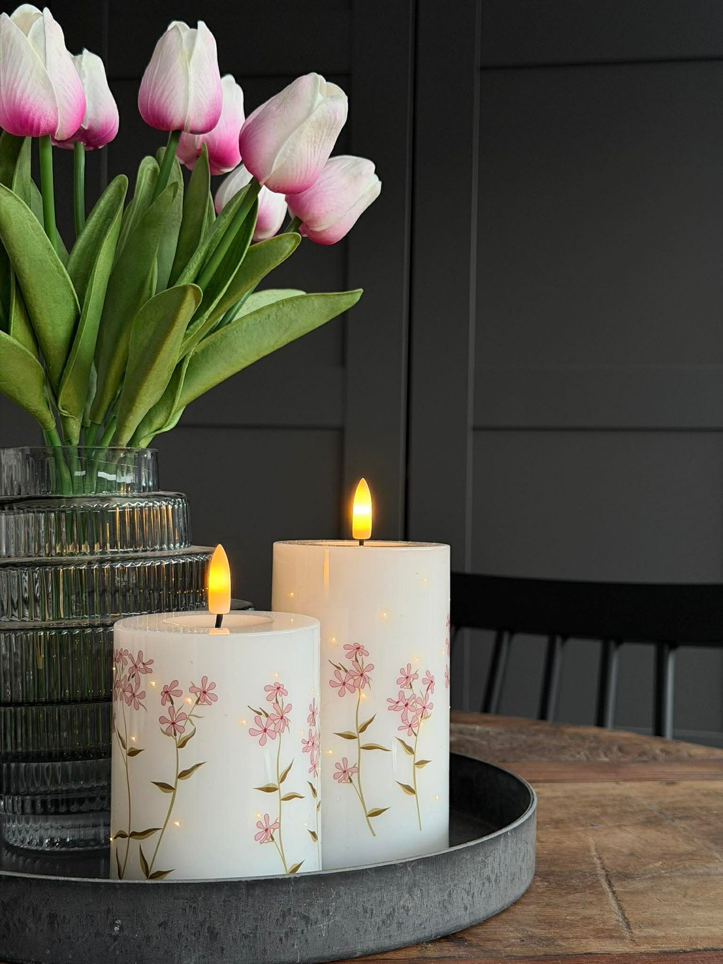 LED-Stumpenkerzen TWINKLE flower - Set mit 2 Stk.