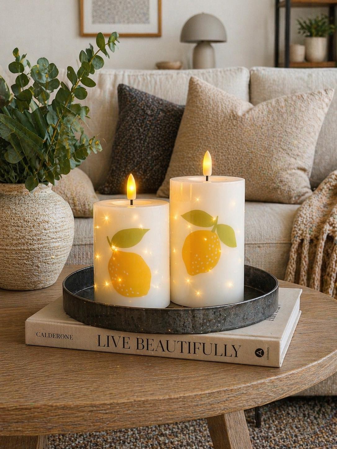 LED Stumpenkerzen TWINKLE Citrus - Set mit 2 Stk.