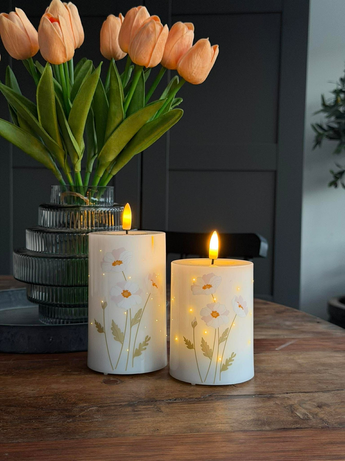 LED-Blockkerzen TWINKLE Poppy Rose - Set mit 2 Stück