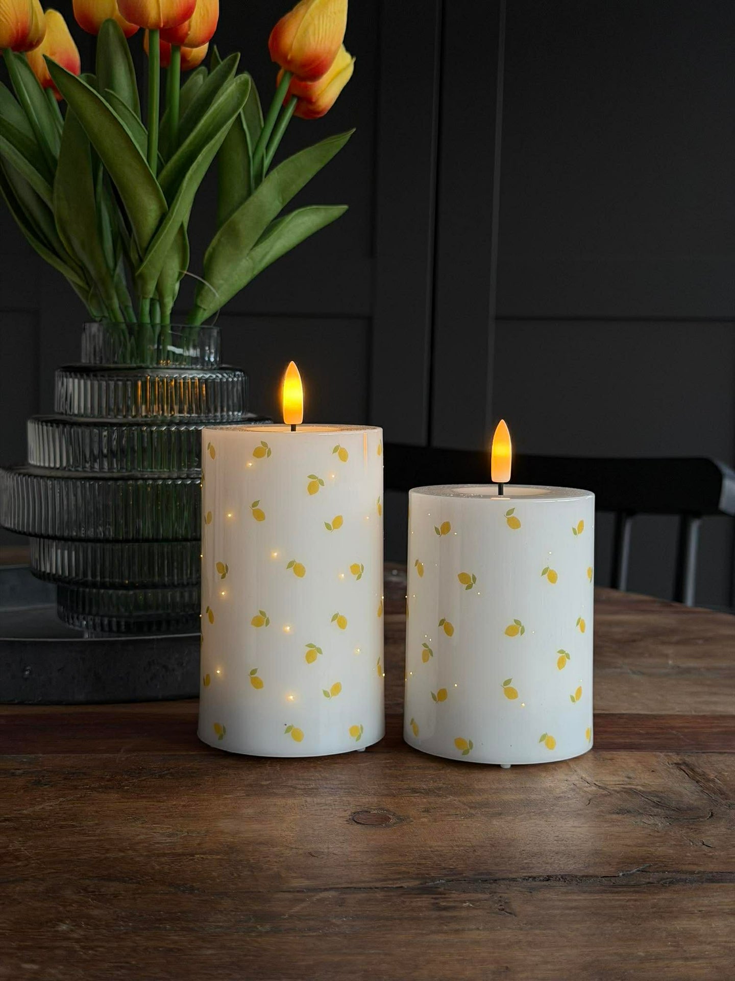 LED-Blockkerzen TWINKLE Citrus - Set mit 2 Stk