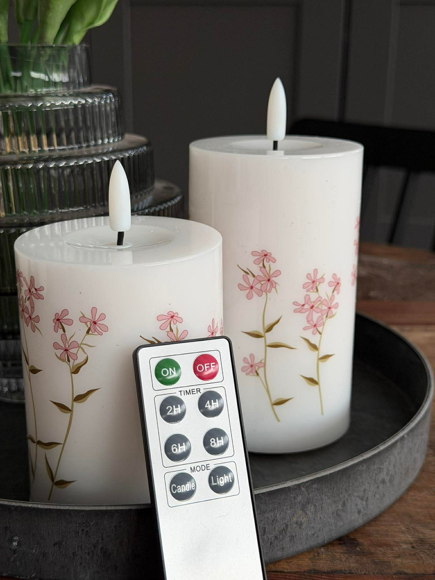 LED-Stumpenkerzen TWINKLE flower - Set mit 2 Stk.