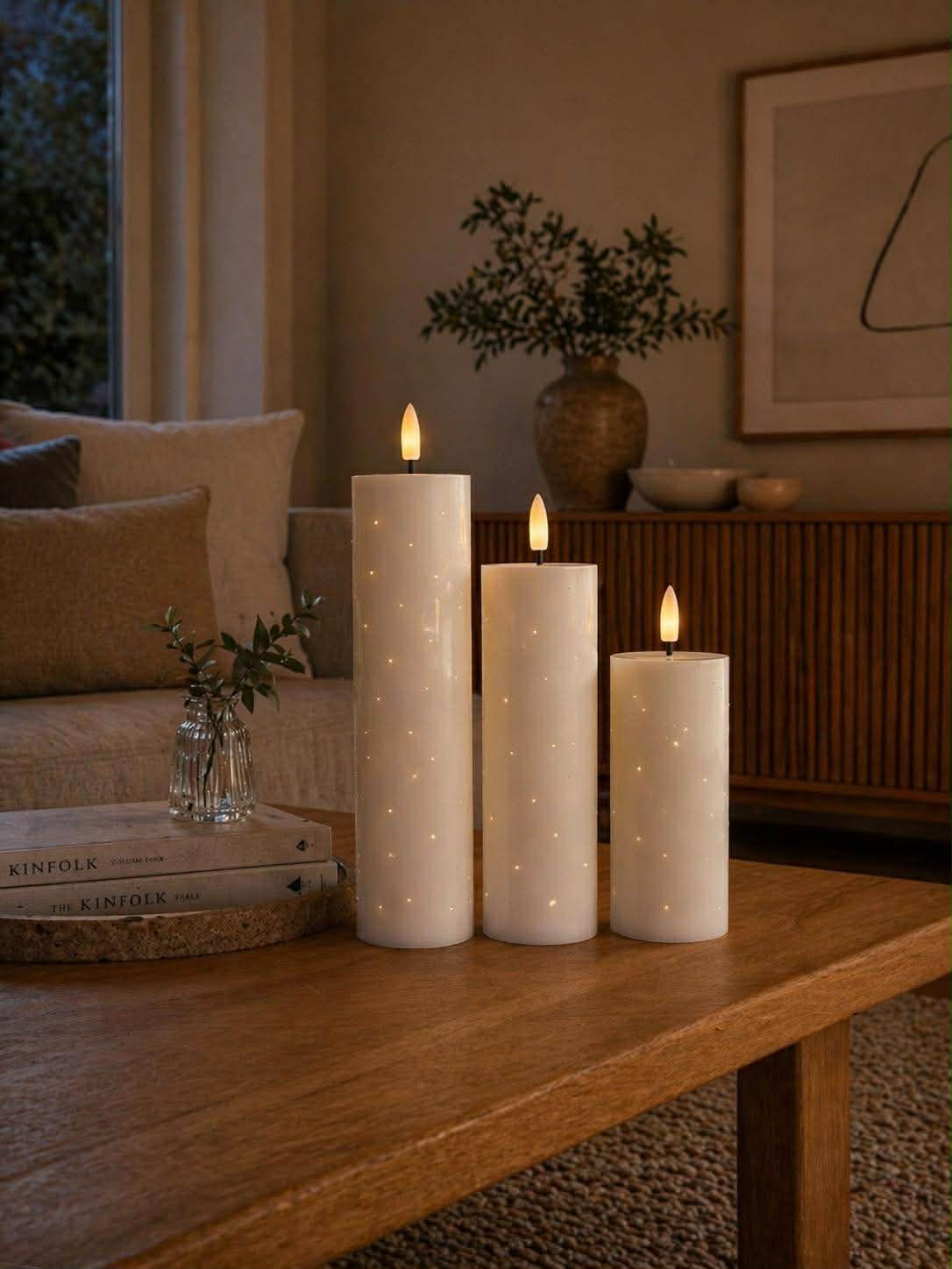 LED-Blockkerzen TWINKLE Weiß - Set mit 3 Stk.