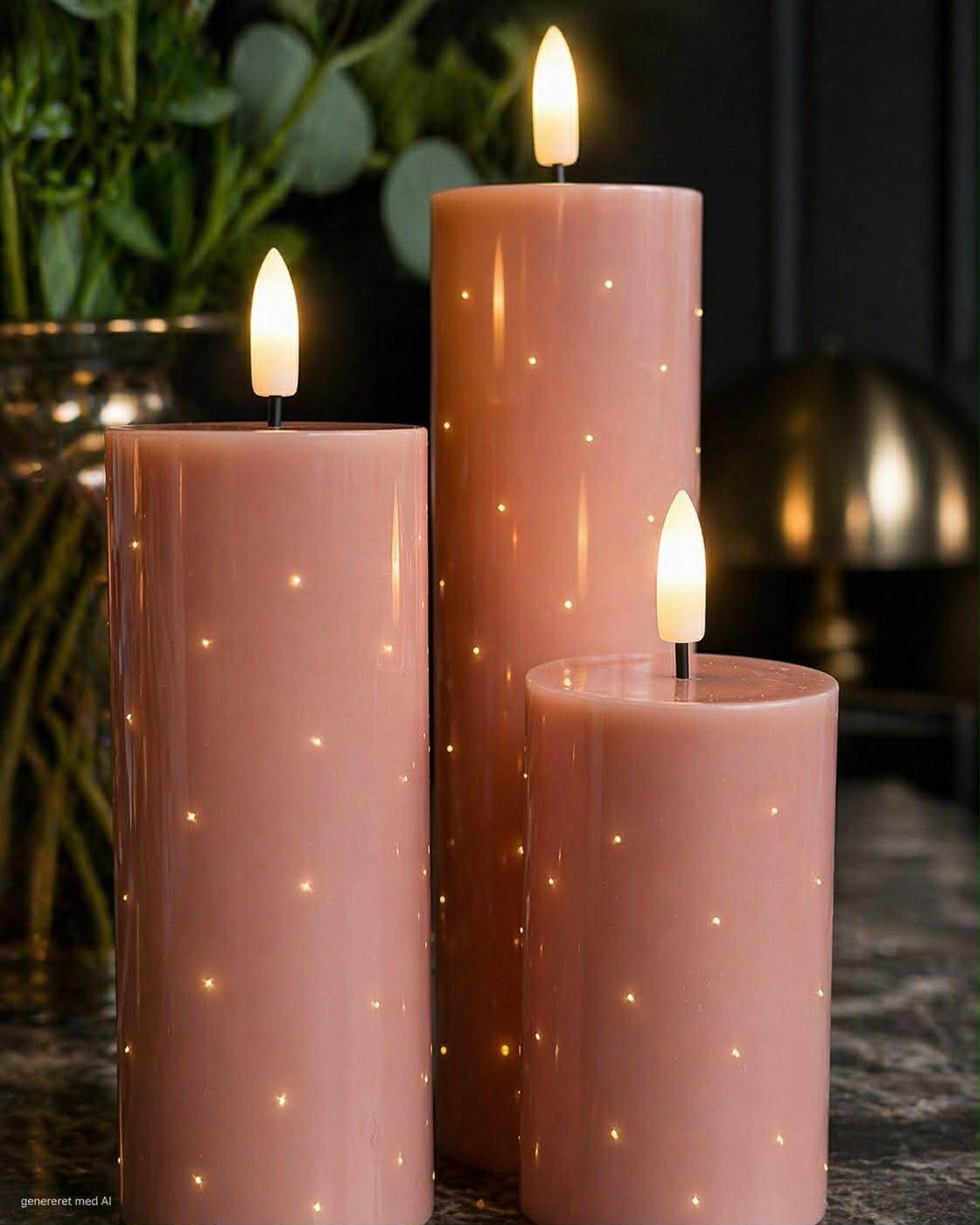 Blockkerzen TWINKLE Rosa - Set mit 3 Stück.