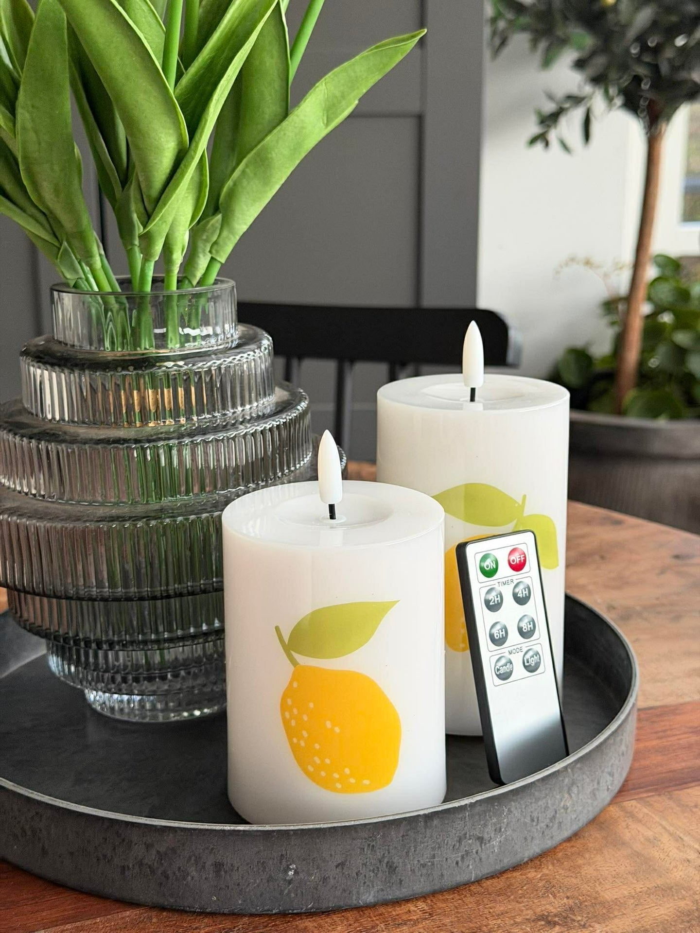 LED Stumpenkerzen TWINKLE Citrus - Set mit 2 Stk.