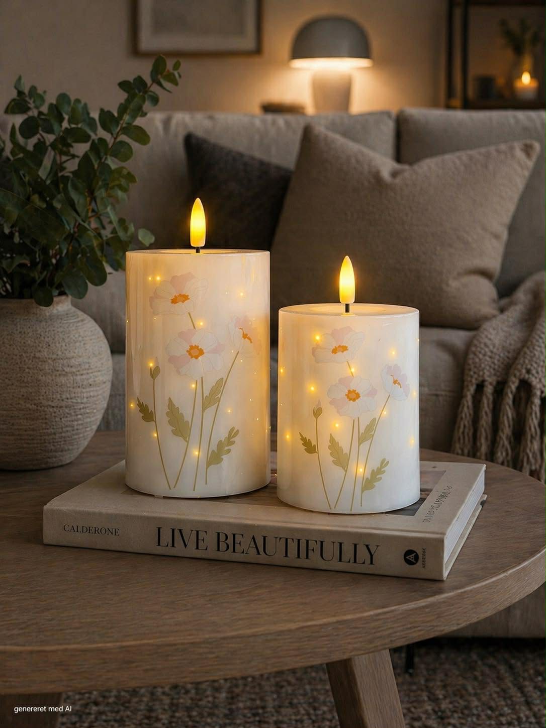 LED-Blockkerzen TWINKLE Poppy Rose - Set mit 2 Stück