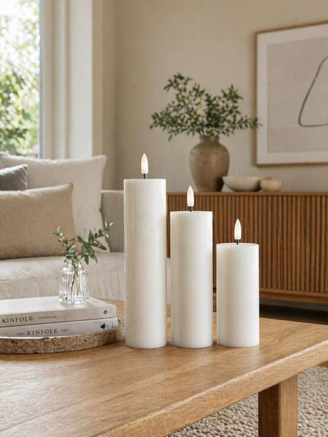 LED-Blockkerzen TWINKLE Weiß - Set mit 3 Stk.