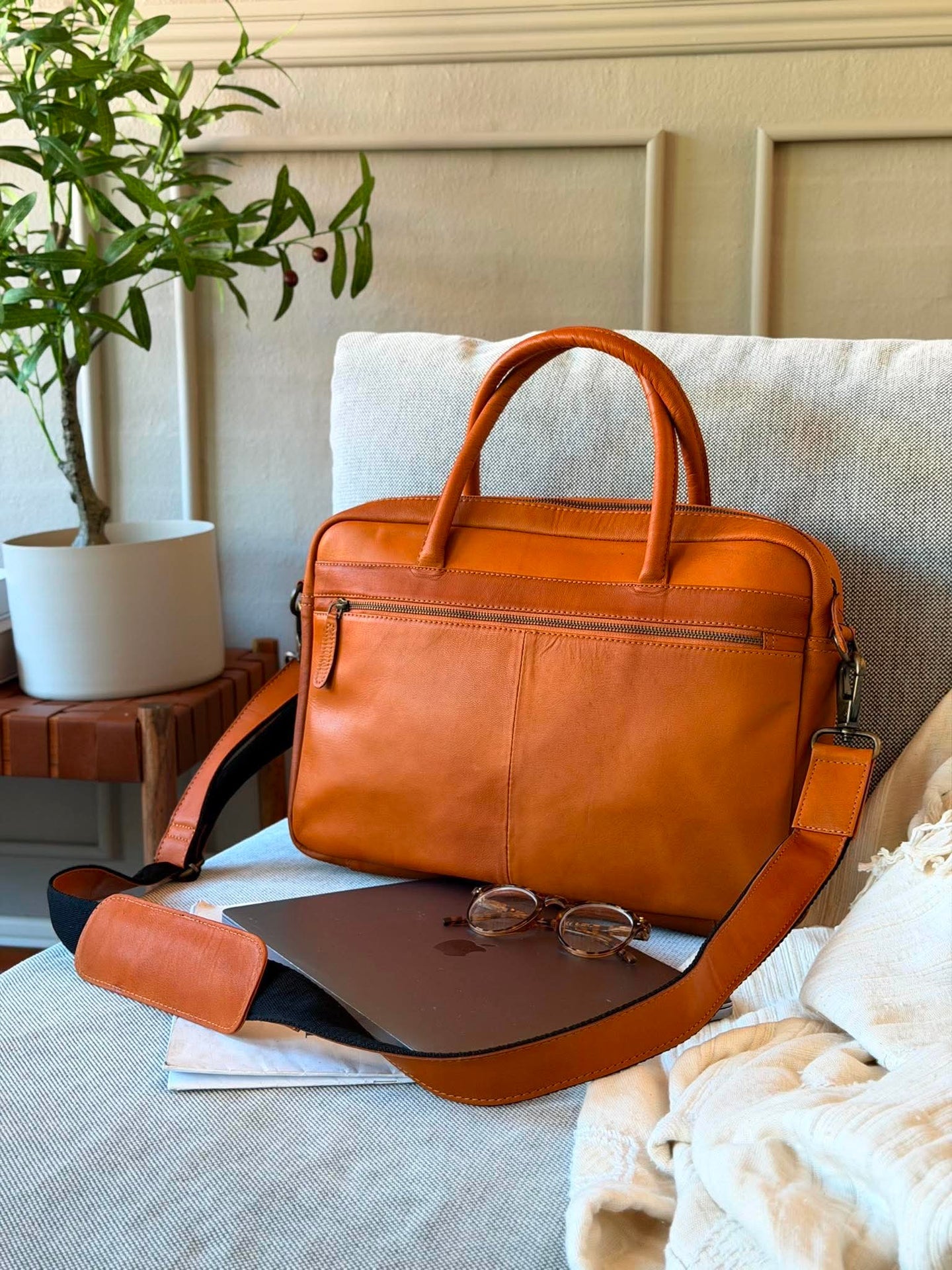 Laptoptasche Faust doppelt - Cognac
