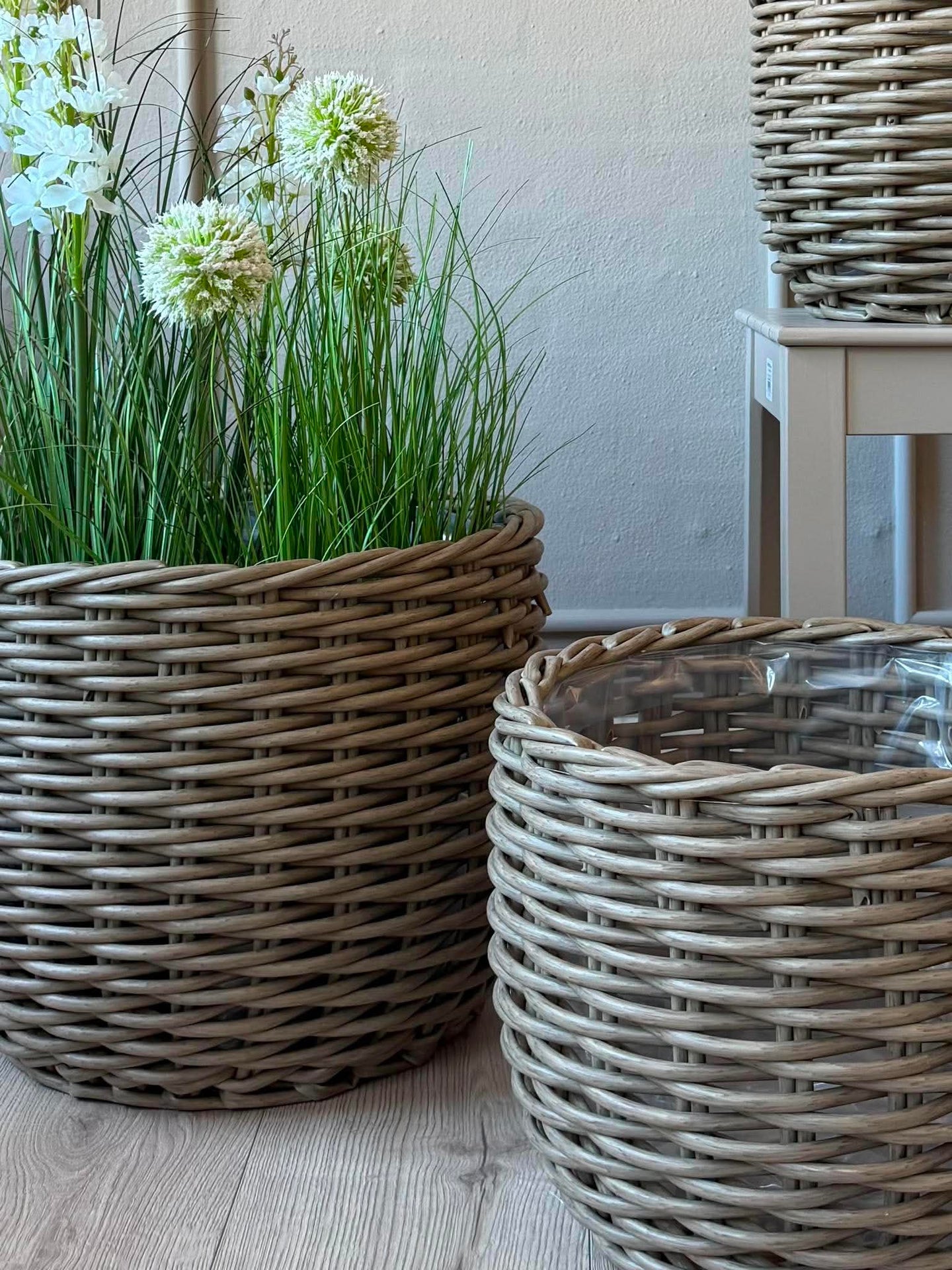 Pflanzenkörbe RATTAN Grau – Set mit 3 Größen