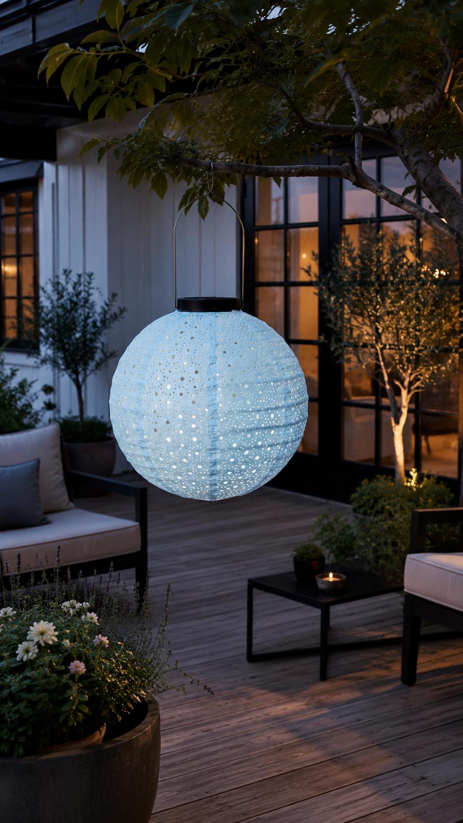 Lampe mit Solarzellen - Hellblau