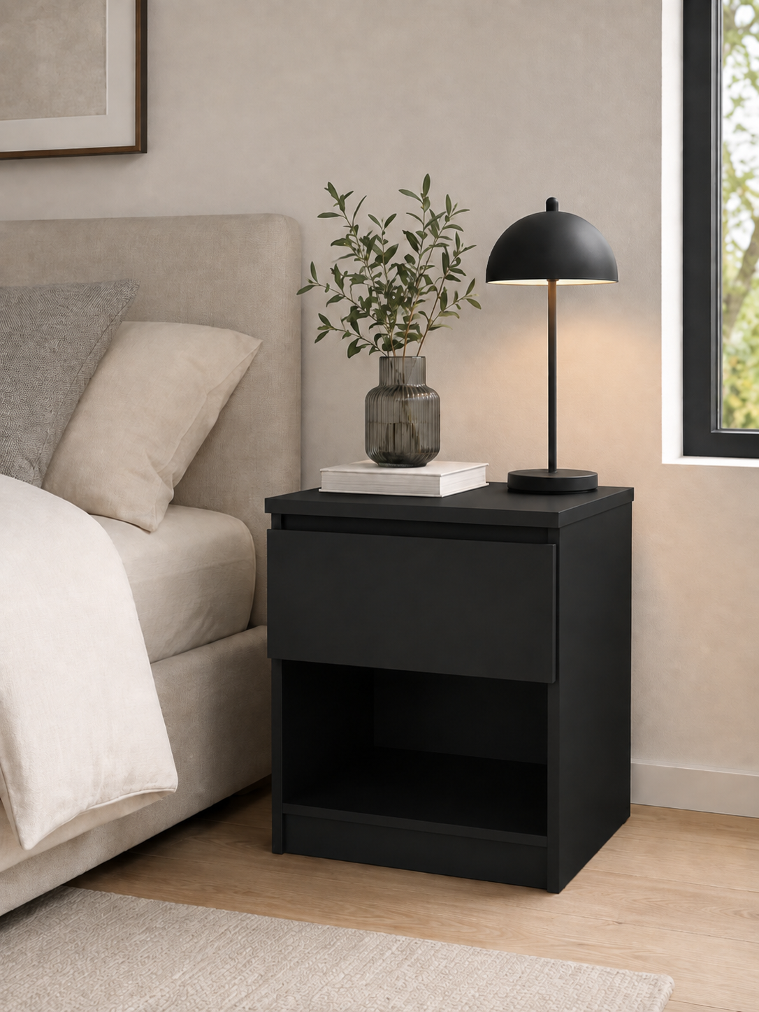 Nachttisch - Black mit 1 Schublade