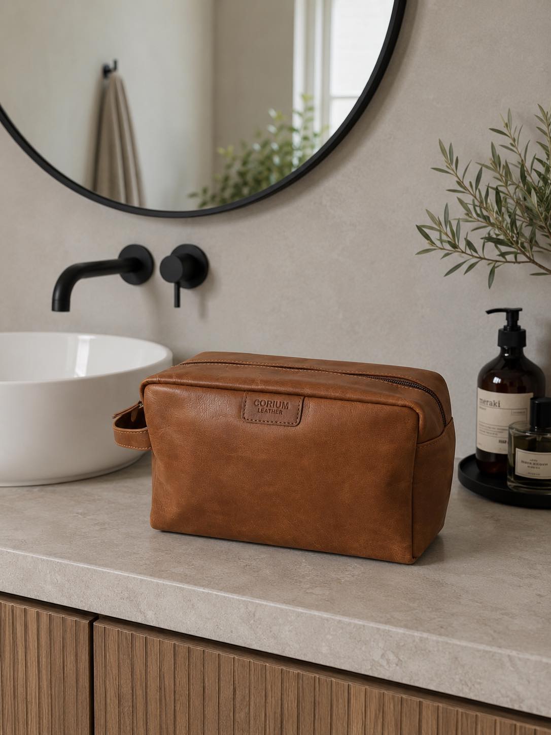 Toilettentasche - Vintage Cognac