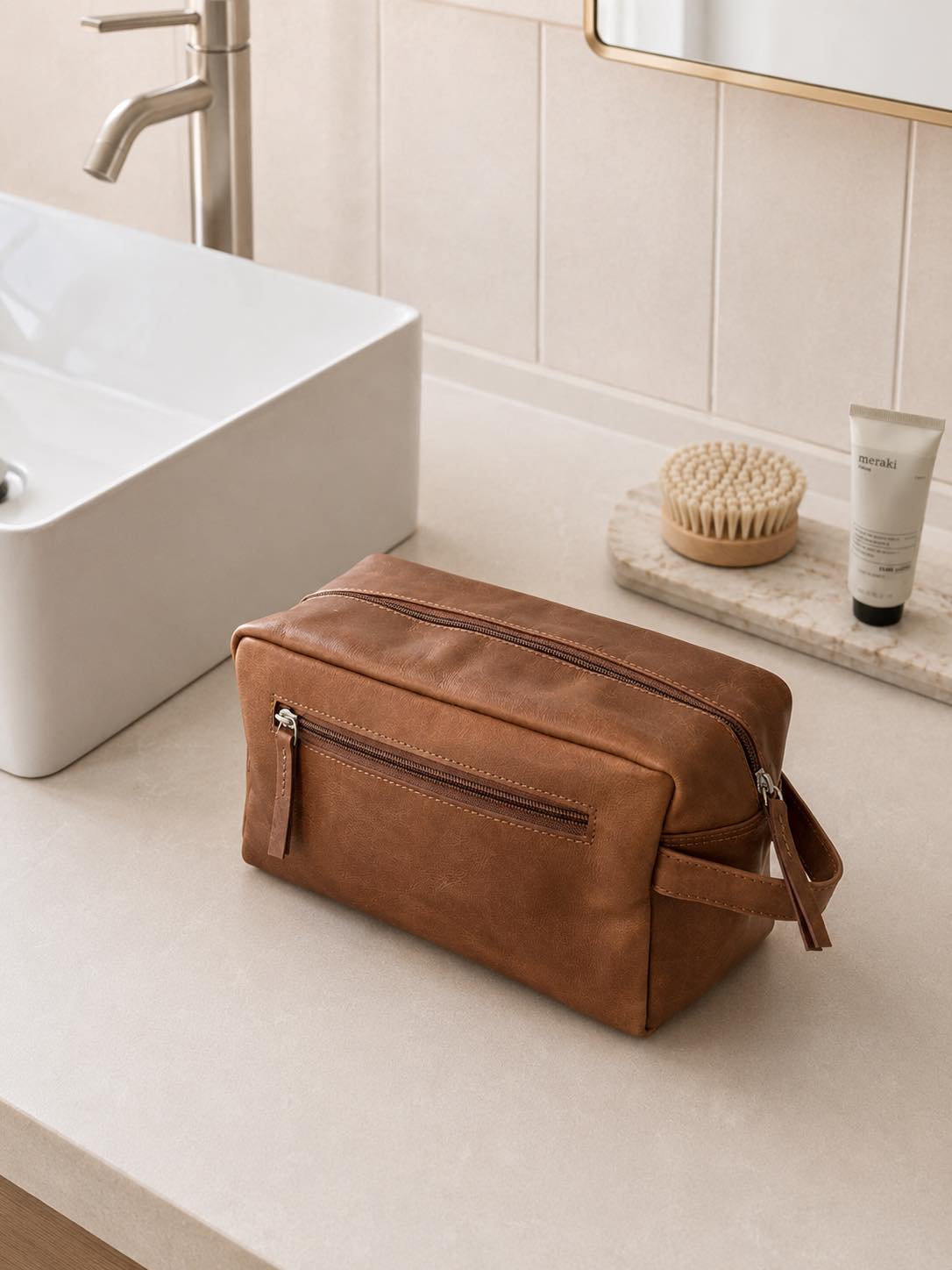 Toilettentasche - Vintage Cognac