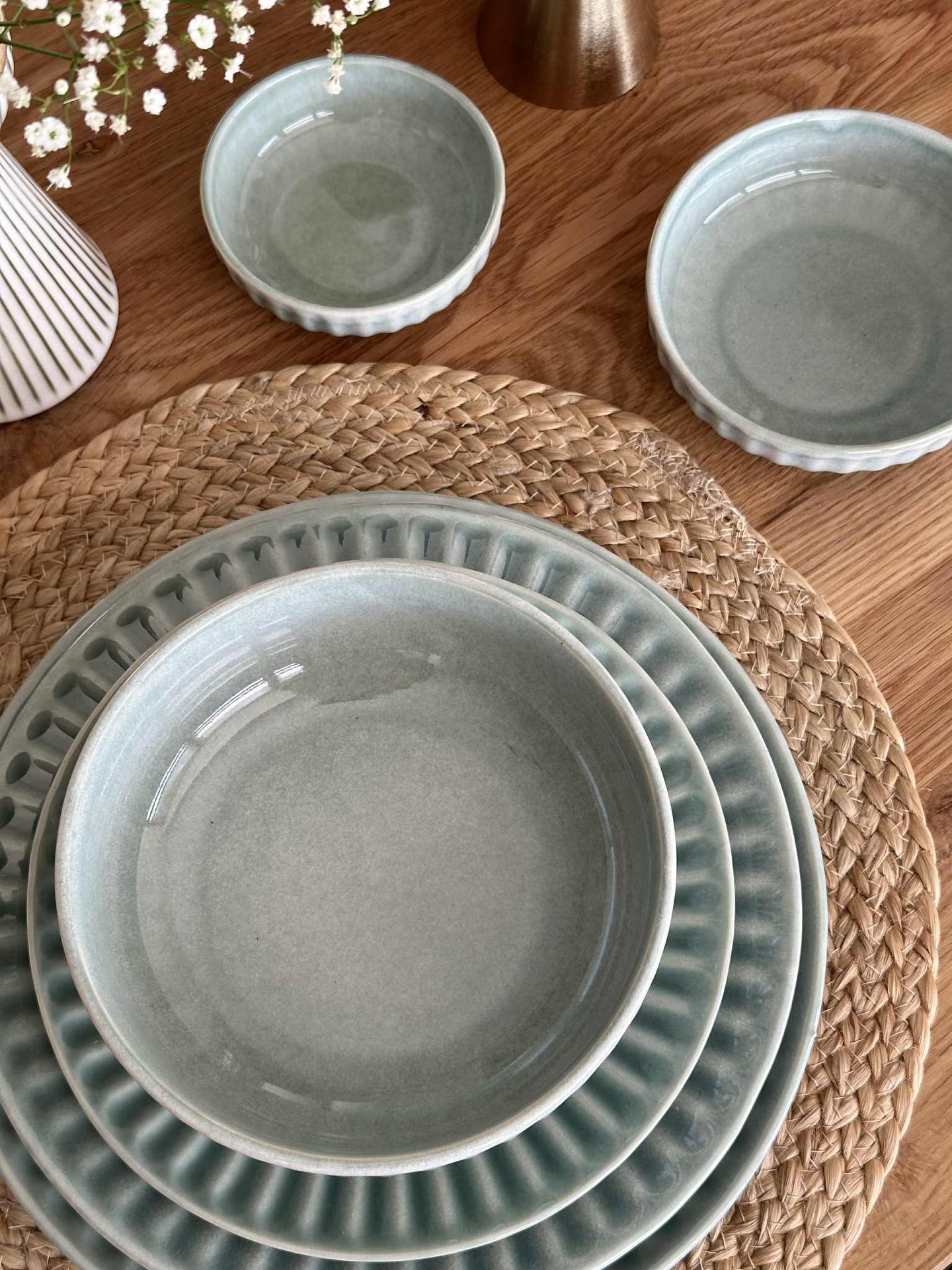 Schale VIGA gestreift Steinzeug - Mint mehrere Größen