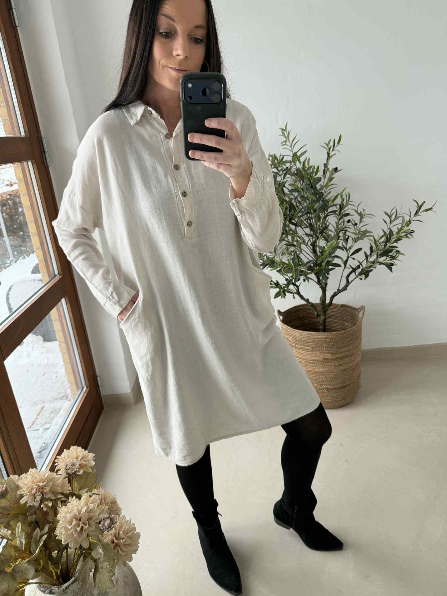 Kleid mit Taschen - Leinen / Viskose
