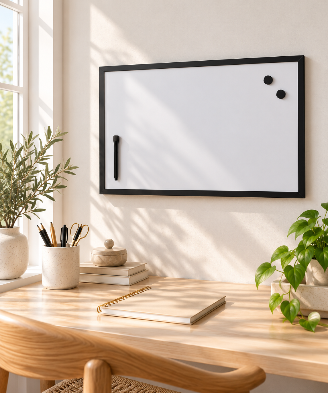 Magnetisches Whiteboard, schwarzer Rahmen, 40 x 60 cm.