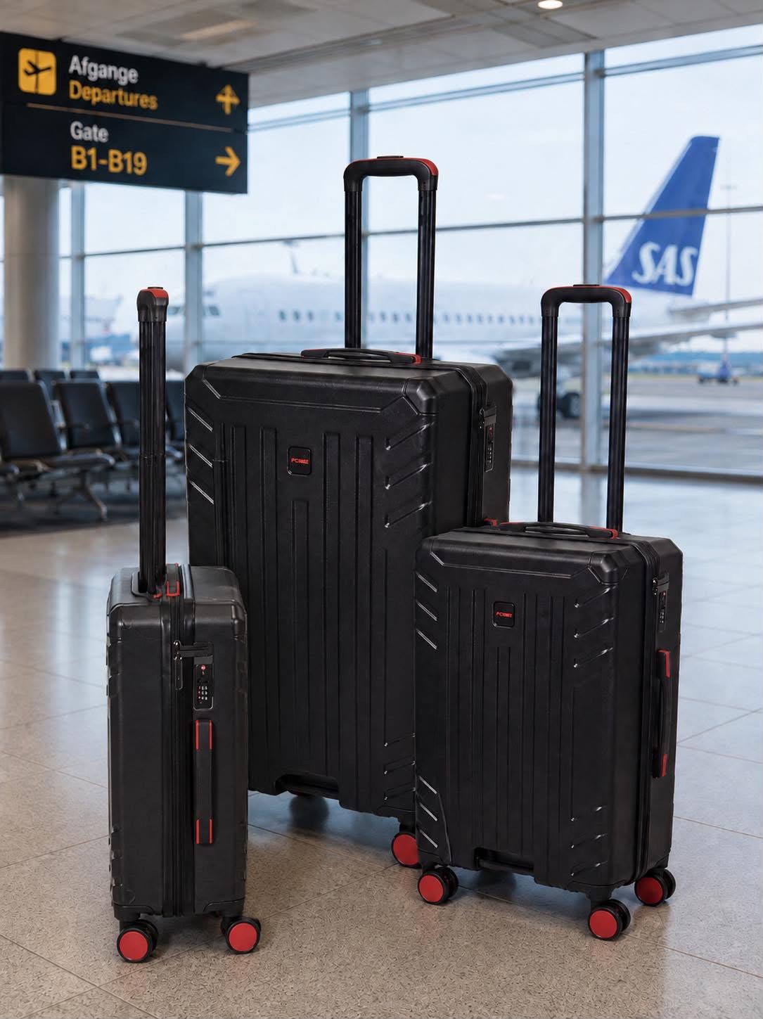 Kofferset mit roten Rollen - Set mit 3 Stück