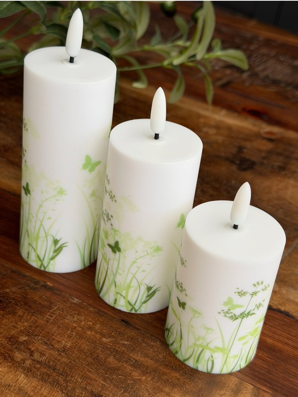 Außen-Blockkerzen Green Flower - Set mit 3 Stück