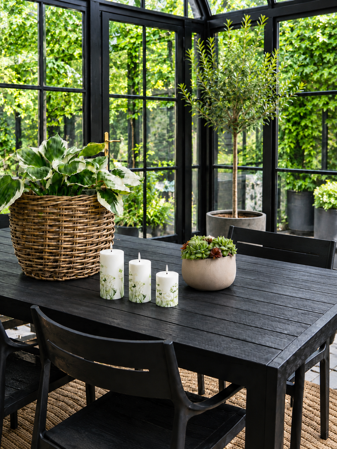 Außen-Blockkerzen Green Flower - Set mit 3 Stück