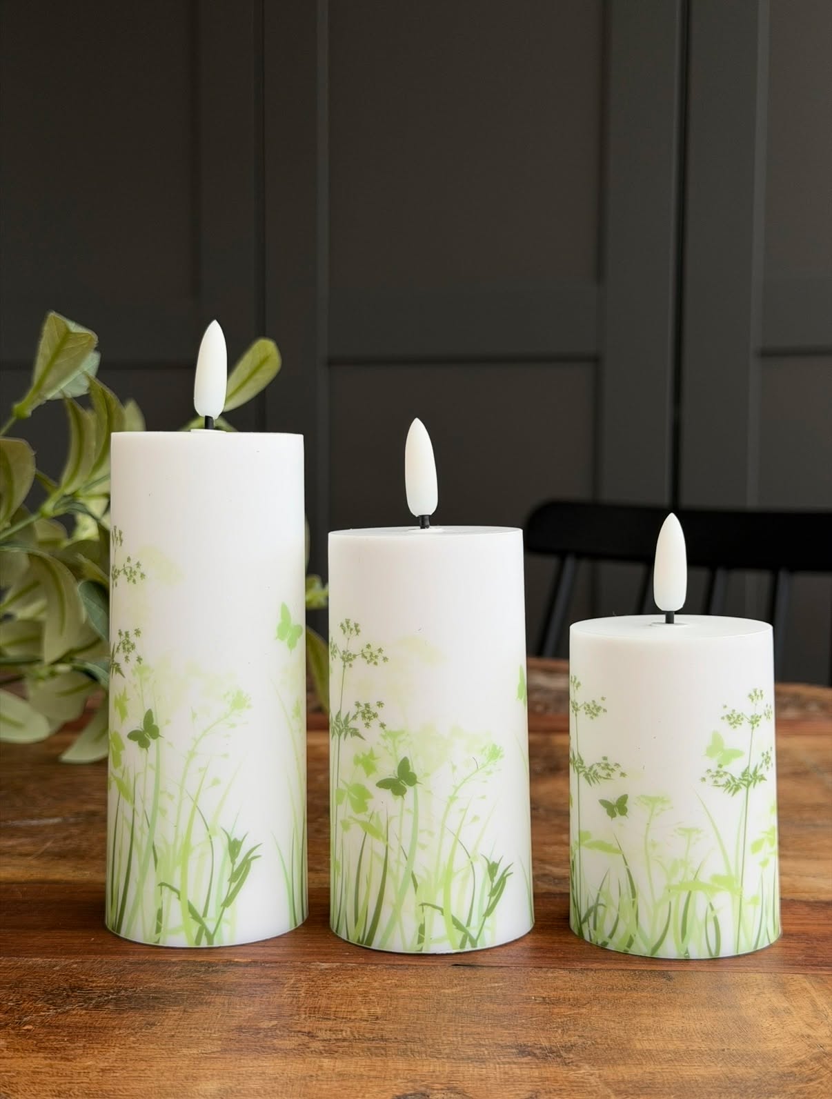 Außen-Blockkerzen Green Flower - Set mit 3 Stück