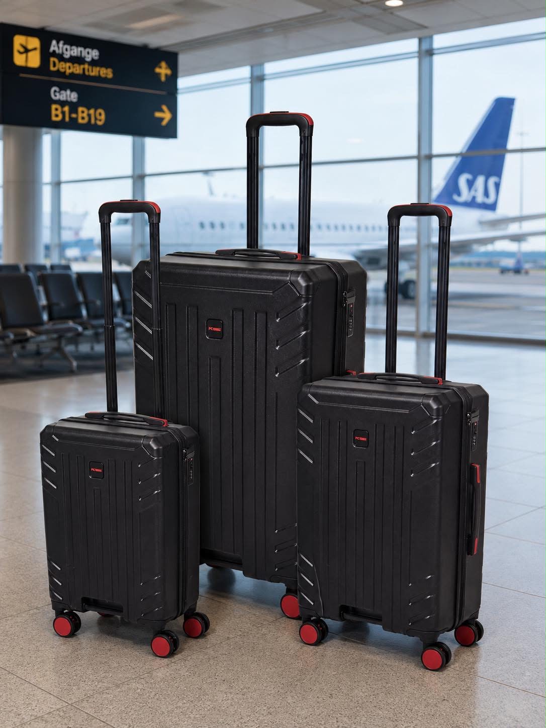 Kofferset mit roten Rollen - Set mit 3 Stück